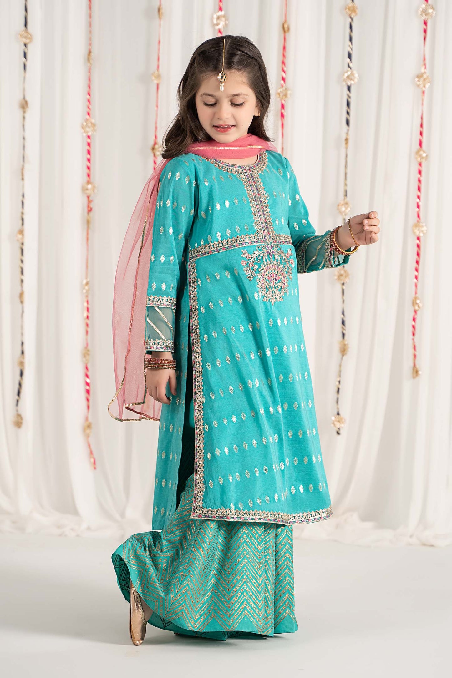 Maria B | 3 Piece Embroidered Raw Silk Suit | MKS-EF25-30 by Maria Faisal - Registered Vendor of : Maria B - type : Kids Clothes - 100% original wedding dresses