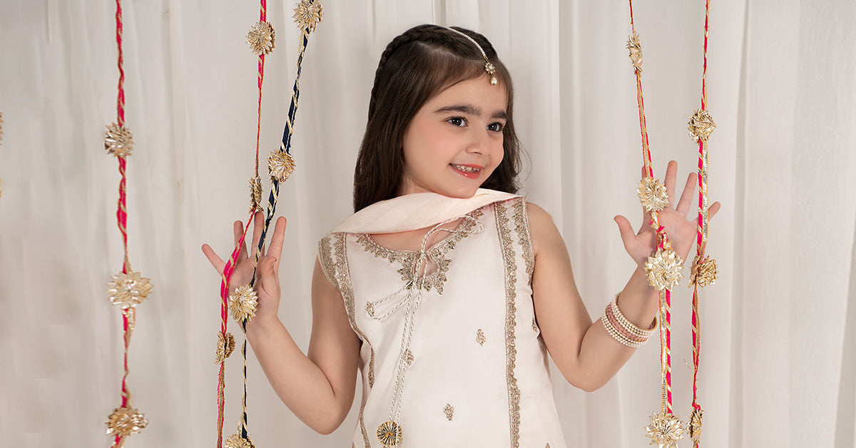 3 Piece Embroidered Cotton Satin Suit - Kids Clothes - available at Maria Faisal in UK and USA