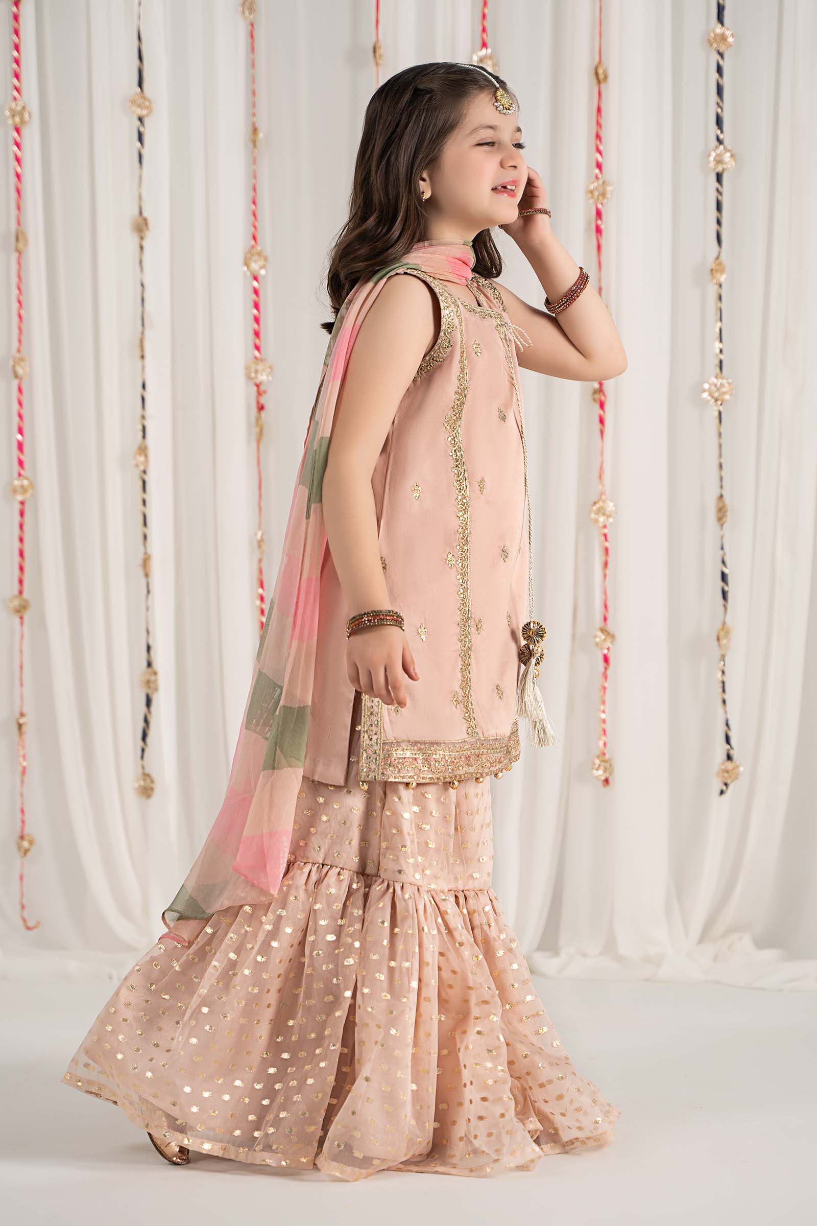 Maria B | 3 Piece Embroidered Cotton Satin Suit | MKS-EF25-35 by Maria Faisal - Registered Vendor of : Maria B - type : Kids Clothes - 100% original wedding dresses