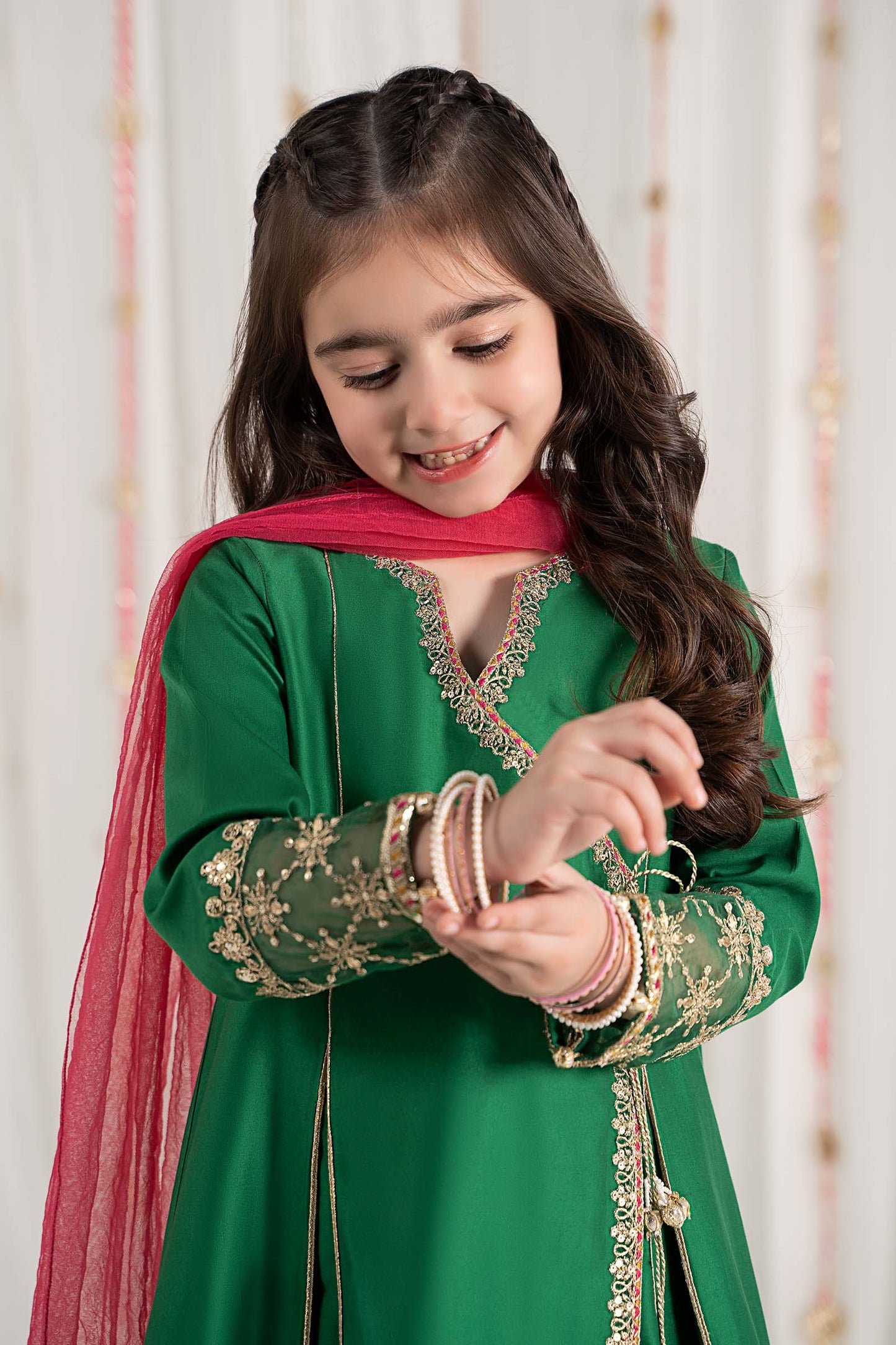 Maria B | 3 Piece Embroidered Cotton Satin Suit | MKS-EF25-41 by Maria Faisal - Registered Vendor of : Maria B - type : Kids Clothes - 100% original wedding dresses
