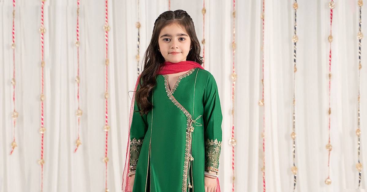 Maria B | 3 Piece Embroidered Cotton Satin Suit | MKS-EF25-41 by Maria Faisal - Registered Vendor of : Maria B - type : Kids Clothes - 100% original wedding dresses