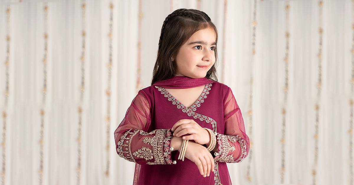Maria B | 3 Piece Embroidered Polyester Net Suit | MKS-EF25-43 by Maria Faisal - Registered Vendor of : Maria B - type : Kids Clothes - 100% original wedding dresses