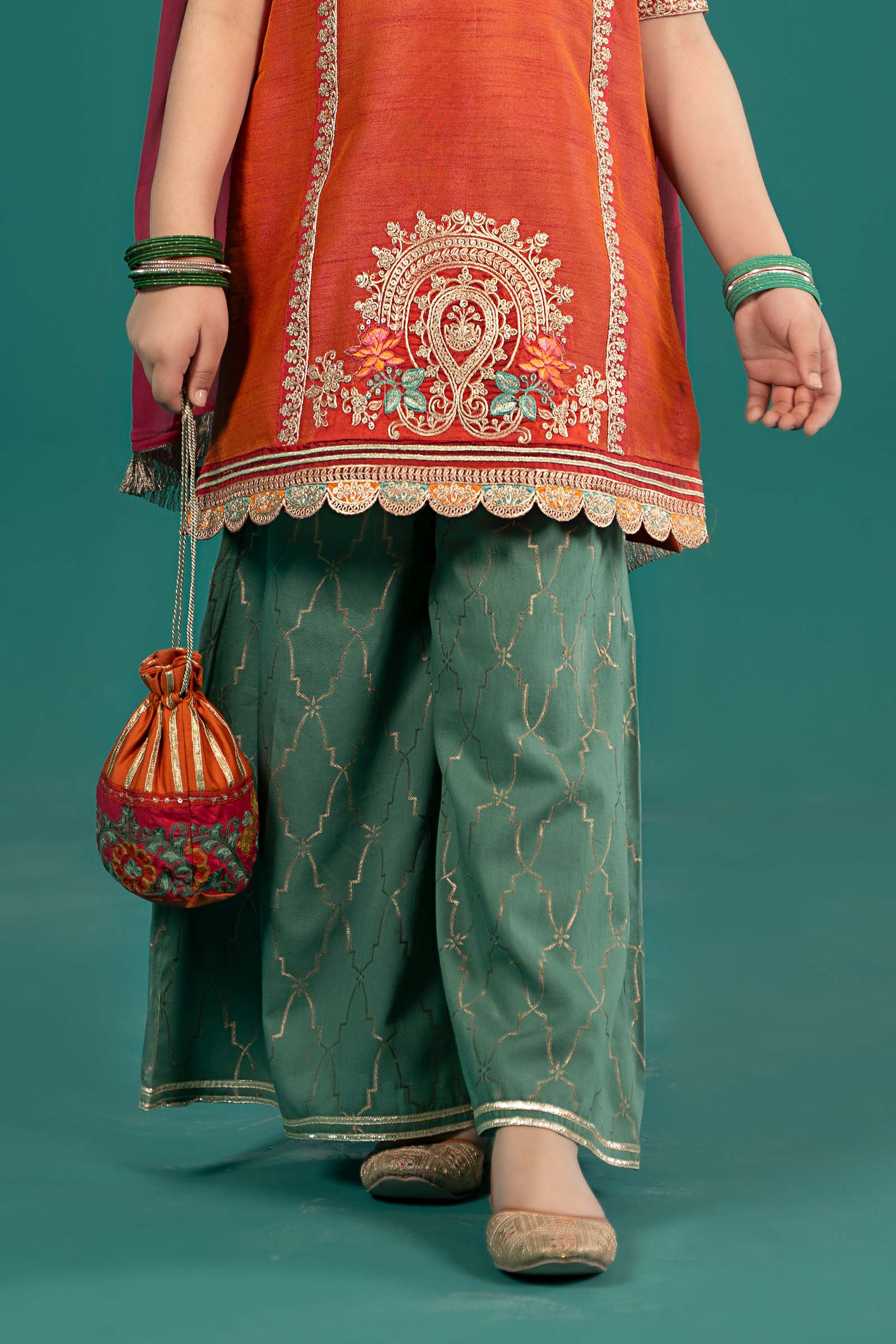 Maria B | 3 Piece Embroidered Raw Silk Suit | MKS-EF25-45 by Maria Faisal - Registered Vendor of : Maria B - type : Kids Clothes - 100% original wedding dresses