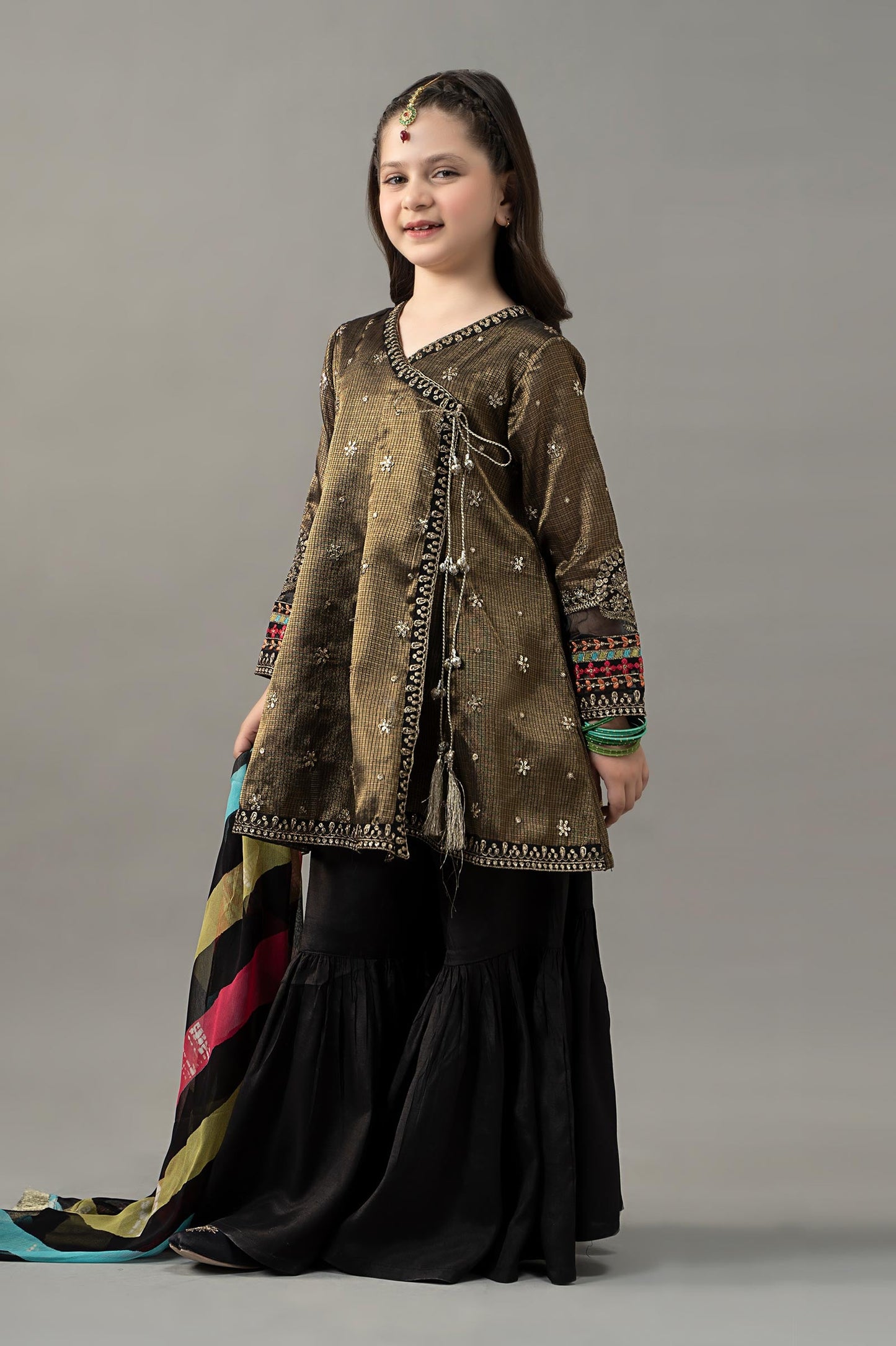 3 Piece Embroidered Cotton Zari Net Suit - Kids Clothes - available at Maria Faisal in UK and USA