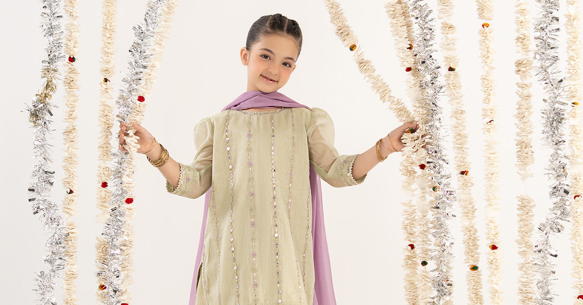 3 Piece Embroidered Masoori Suit - by Maria Faisal - Registered Vendor of : Maria B Kids - 100% Original Designer Dress