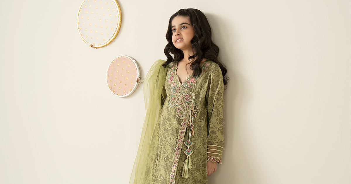 3 Piece Embroidered Raw Silk Suit - Festive Pakistani Kids Dresses - available at Maria Faisal in UK and USA
