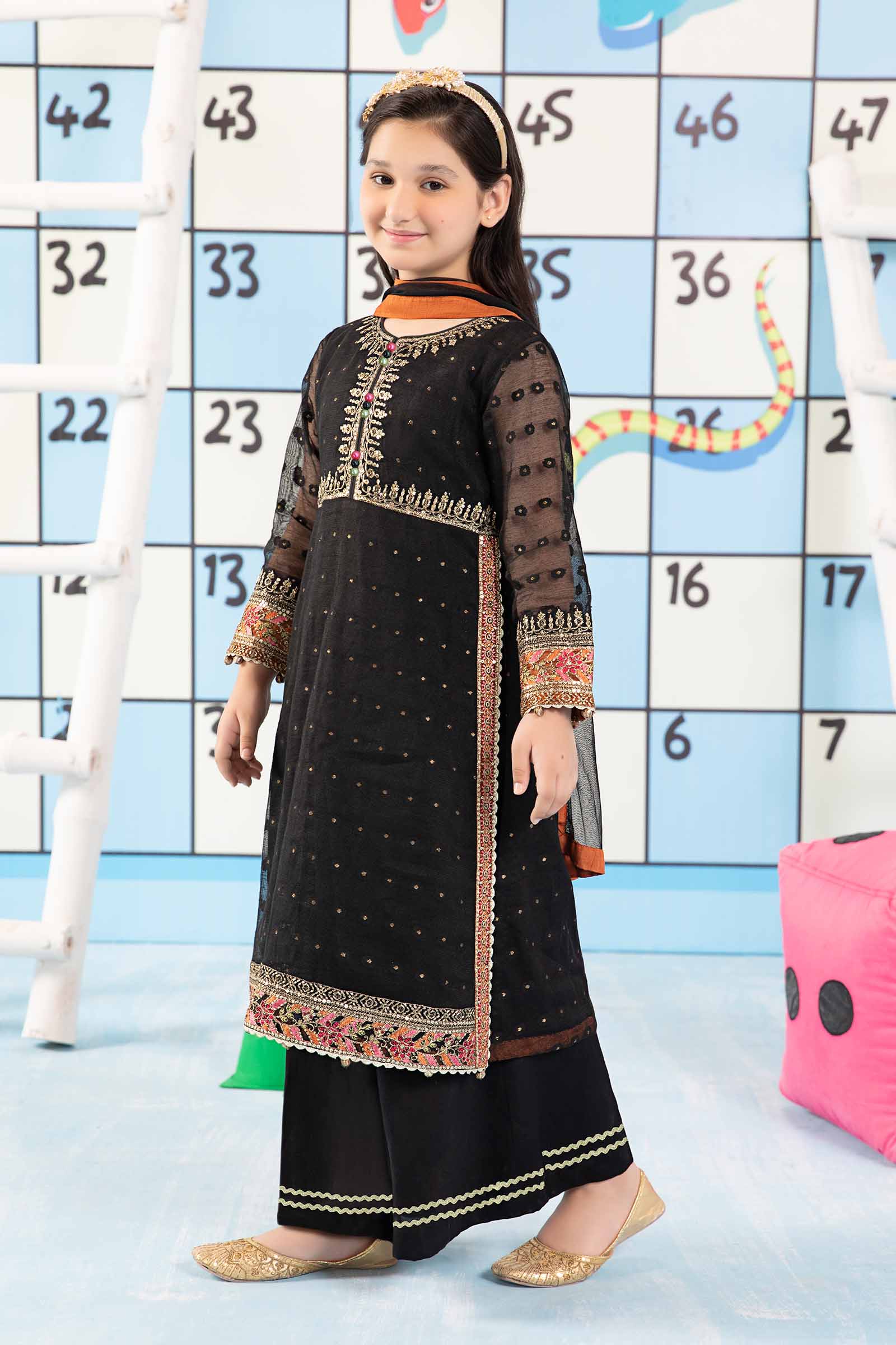 Maria B | 3 Piece Embroidered Cotton Zari Net Suit | MKS-PF24-06 by Maria Faisal - Registered Vendor of : Maria B - type : Kids Clothes - 100% original wedding dresses