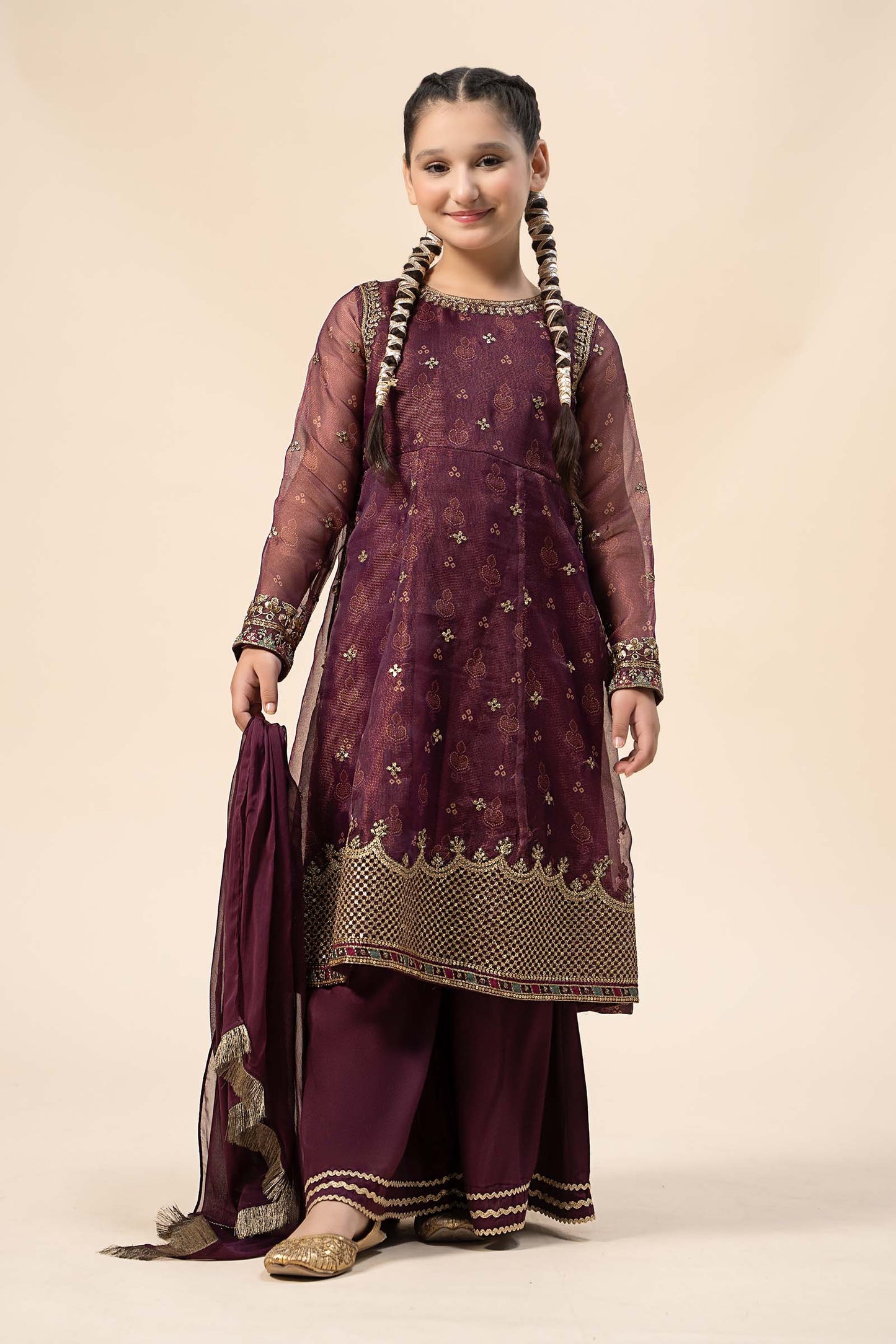 Maria B | 3 Piece Embroidered Cotton Net Suit | MKS-W24-01 by Maria Faisal - Registered Vendor of : Maria B - type : Kids Clothes - 100% original wedding dresses