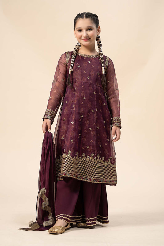 Maria B | 3 Piece Embroidered Cotton Net Suit | MKS-W24-01 by Maria Faisal - Registered Vendor of : Maria B - type : Kids Clothes - 100% original wedding dresses