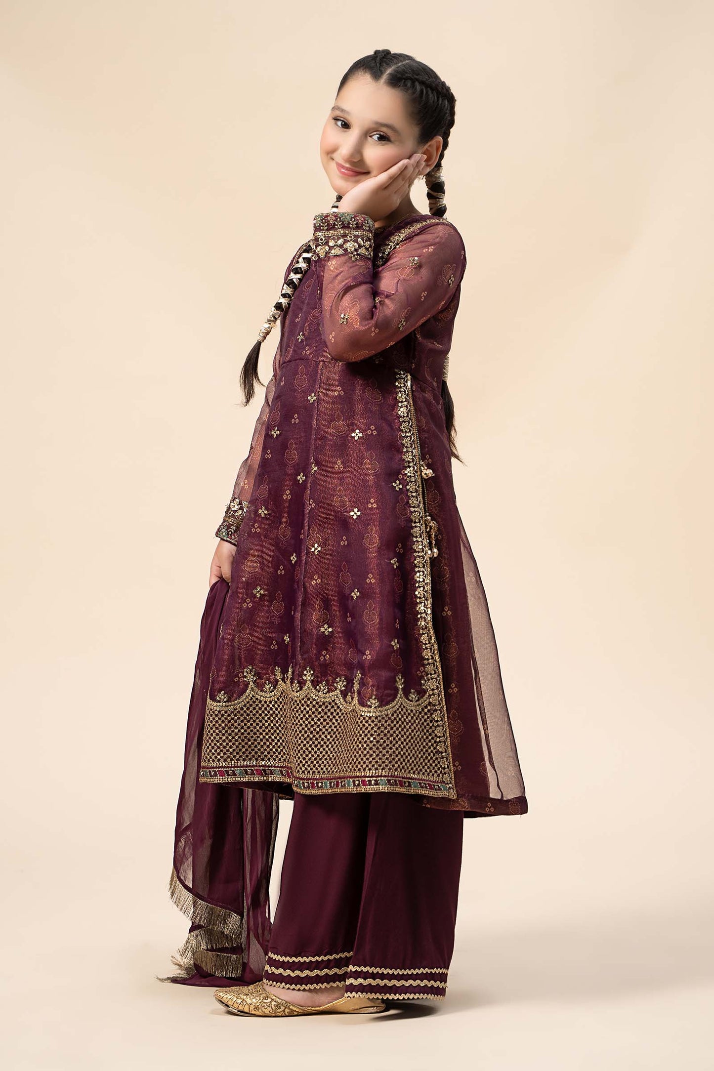 Maria B | 3 Piece Embroidered Cotton Net Suit | MKS-W24-01 by Maria Faisal - Registered Vendor of : Maria B - type : Kids Clothes - 100% original wedding dresses