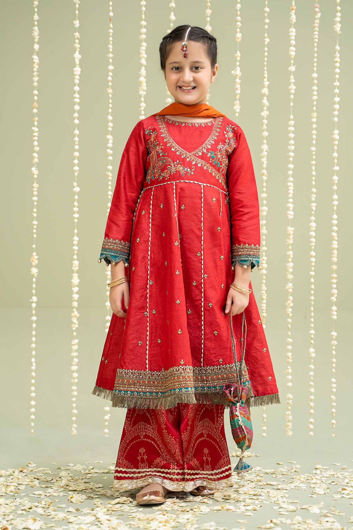 Maria B | 3 Piece Embroidered Raw Silk Suit | MKS-W24-02 by Maria Faisal - Registered Vendor of : Maria B - type : Kids Clothes - 100% original wedding dresses