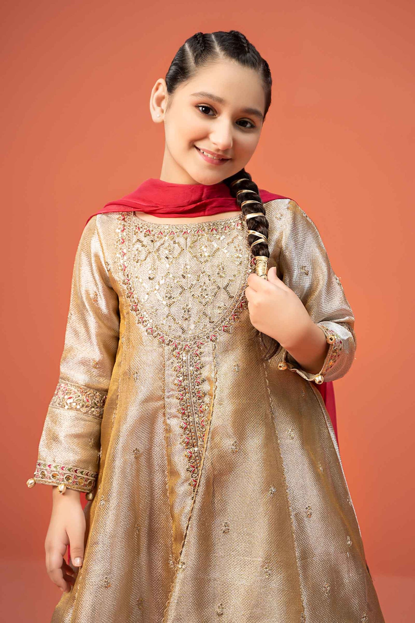 Maria B | 3 Piece Embroidered Zari jacquard Suit | MKS-W24-03 by Maria Faisal - Registered Vendor of : Maria B - type : Kids Clothes - 100% original wedding dresses