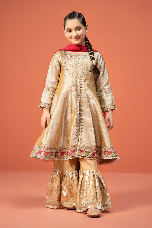 Maria B | 3 Piece Embroidered Zari jacquard Suit | MKS-W24-03 by Maria Faisal - Registered Vendor of : Maria B - type : Kids Clothes - 100% original wedding dresses
