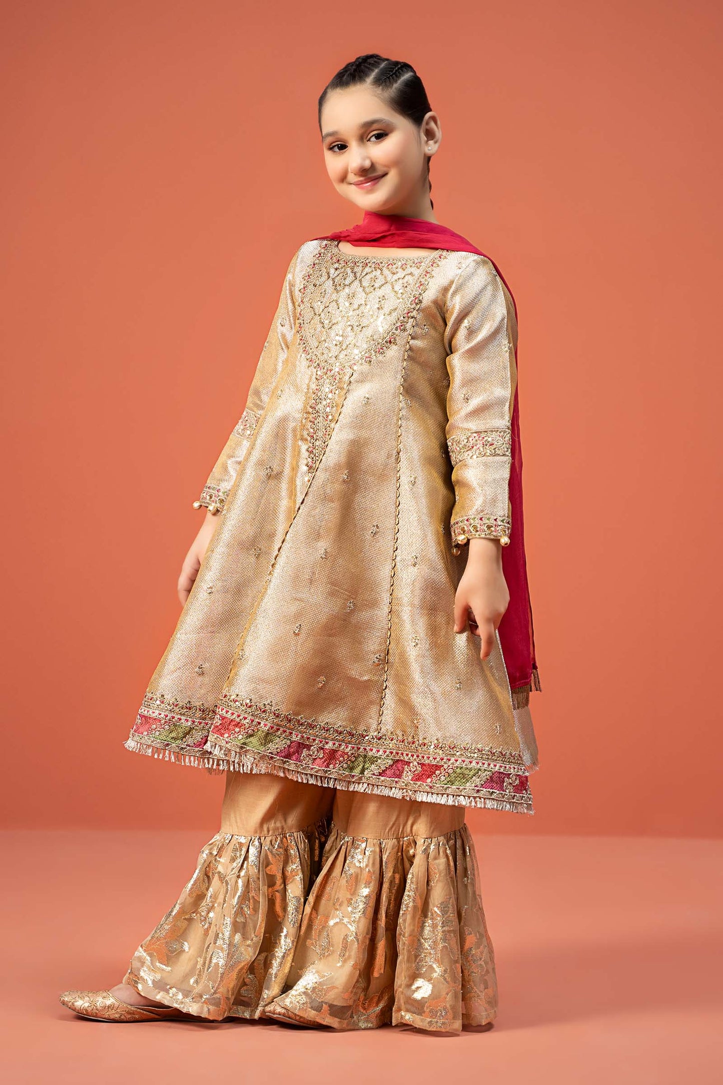 Maria B | 3 Piece Embroidered Zari jacquard Suit | MKS-W24-03 by Maria Faisal - Registered Vendor of : Maria B - type : Kids Clothes - 100% original wedding dresses