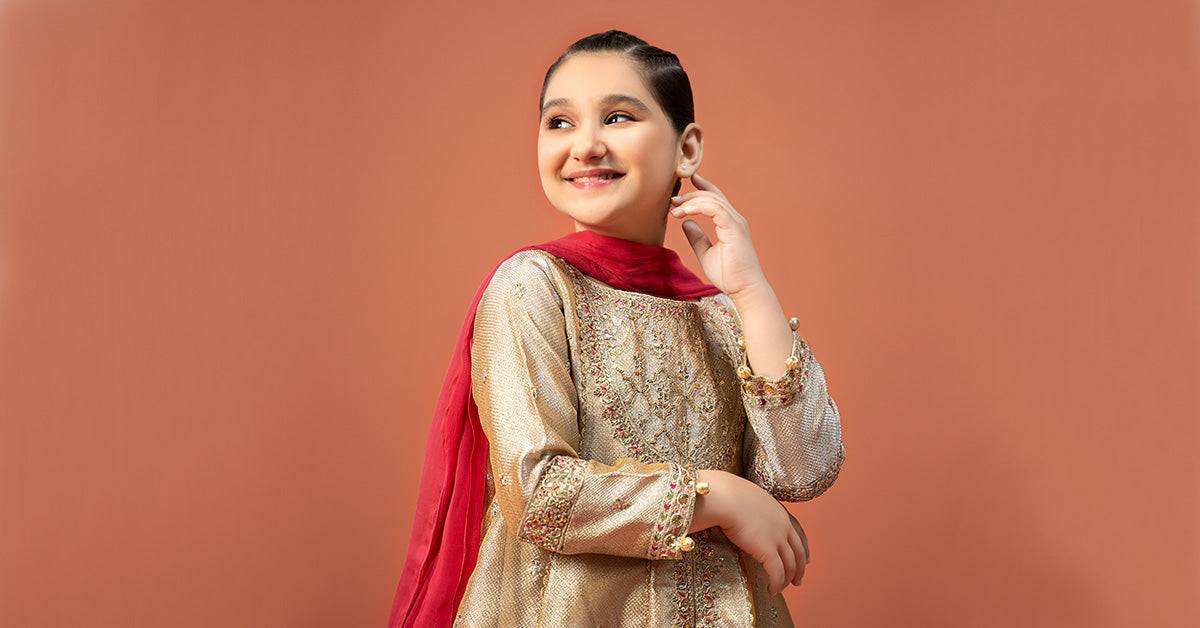 Maria B | 3 Piece Embroidered Zari jacquard Suit | MKS-W24-03 by Maria Faisal - Registered Vendor of : Maria B - type : Kids Clothes - 100% original wedding dresses