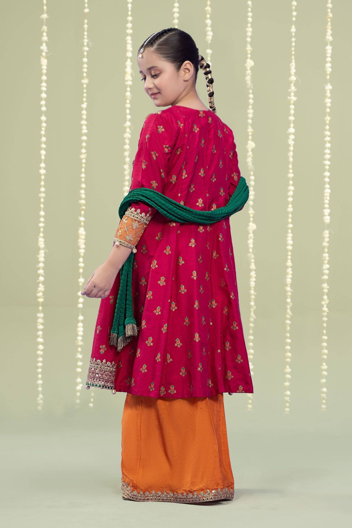 Maria B | 3 Piece Embroidered Raw Silk Suit | MKS-W24-10 by Maria Faisal - Registered Vendor of : Maria B - type : Kids Clothes - 100% original wedding dresses