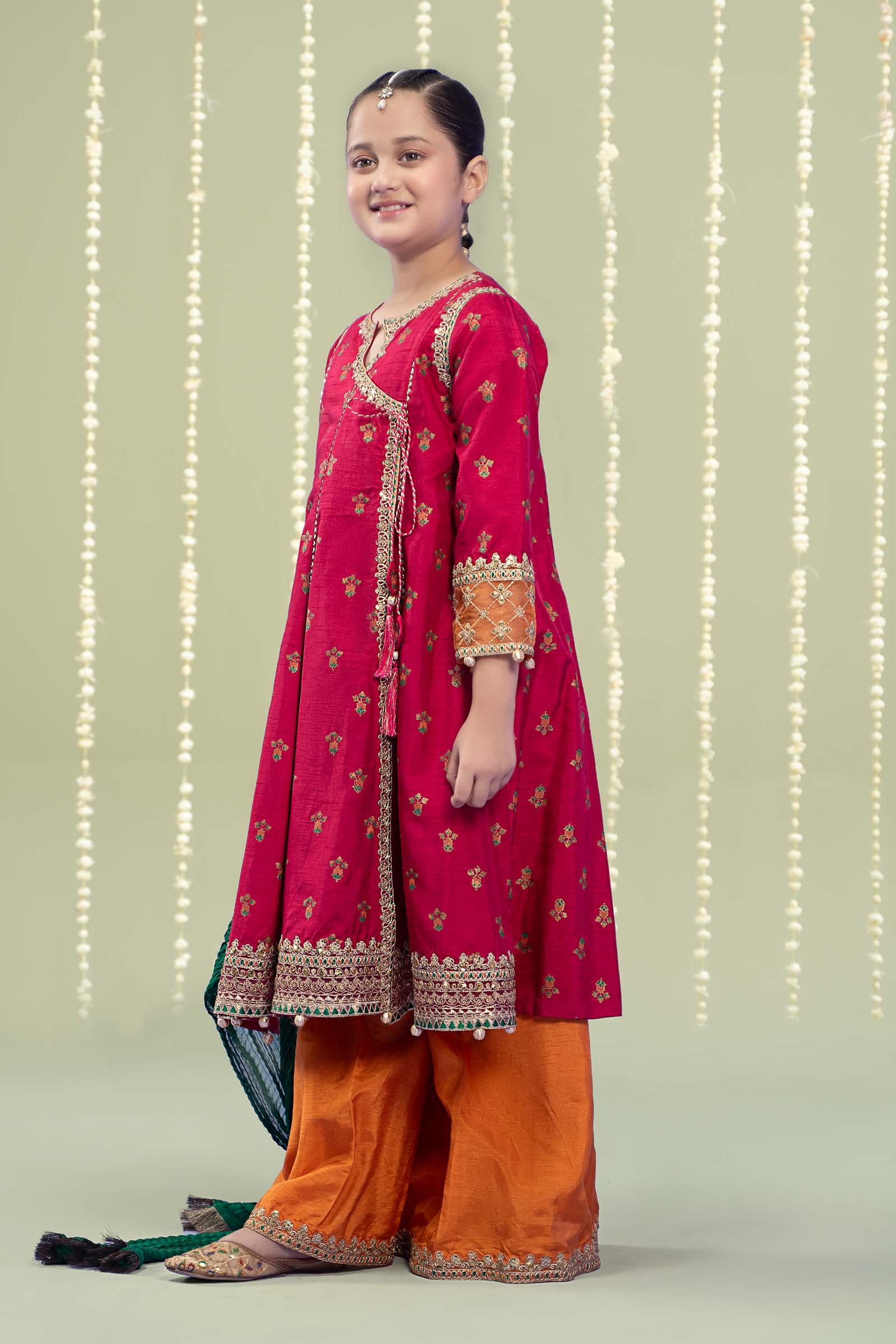 Maria B | 3 Piece Embroidered Raw Silk Suit | MKS-W24-10 by Maria Faisal - Registered Vendor of : Maria B - type : Kids Clothes - 100% original wedding dresses