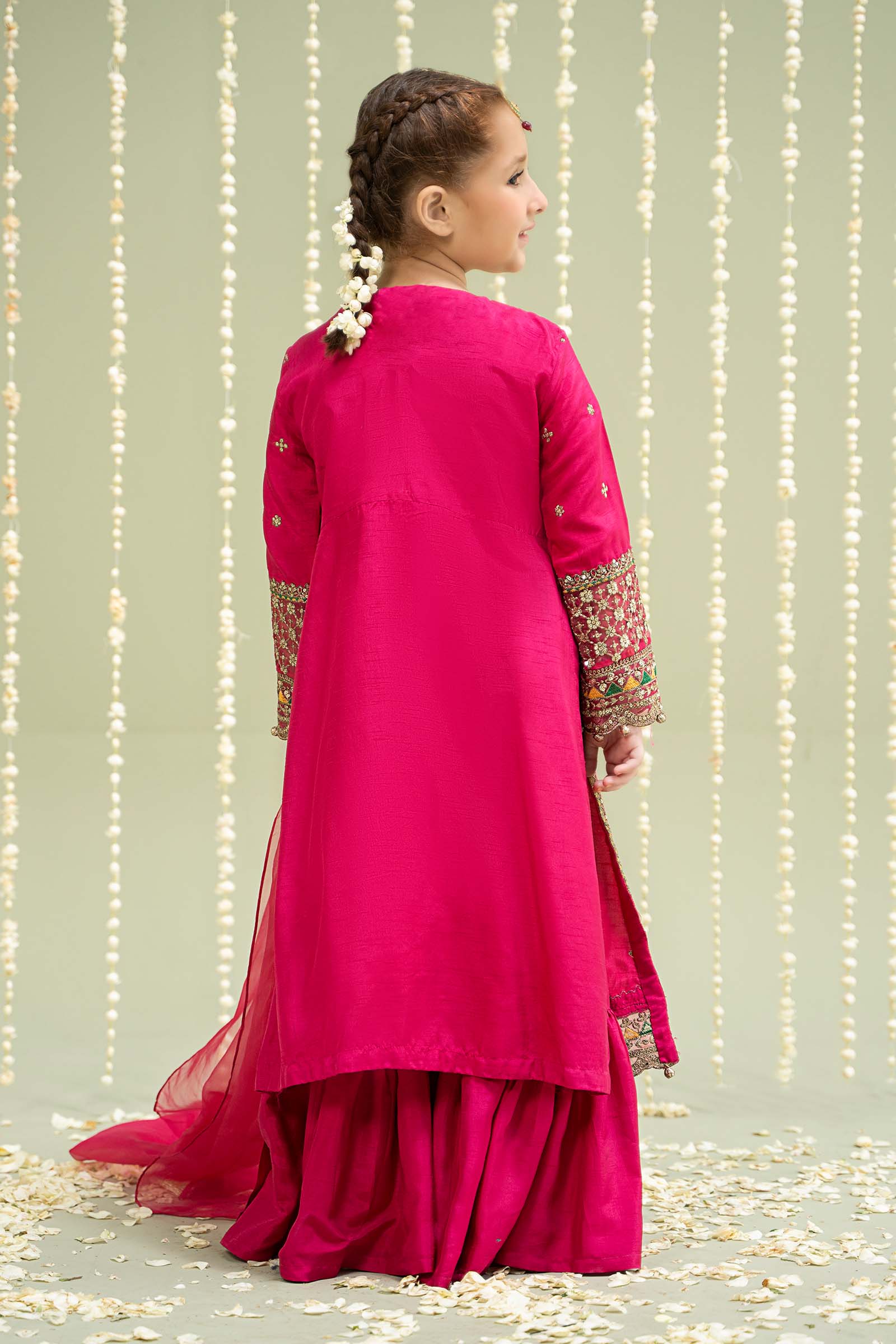 Maria B | 3 Piece Embroidered Raw Silk Suit | MKS-W24-13 by Maria Faisal - Registered Vendor of : Maria B - type : Kids Clothes - 100% original wedding dresses