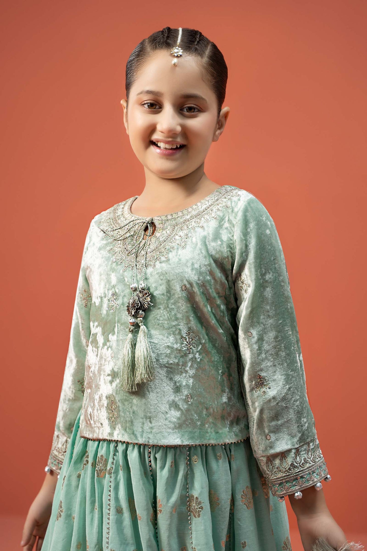 Maria B | 3 Piece Embroidered Velvet Suit | MKS-W24-14 by Maria Faisal - Registered Vendor of : Maria B - type : Kids Clothes - 100% original wedding dresses
