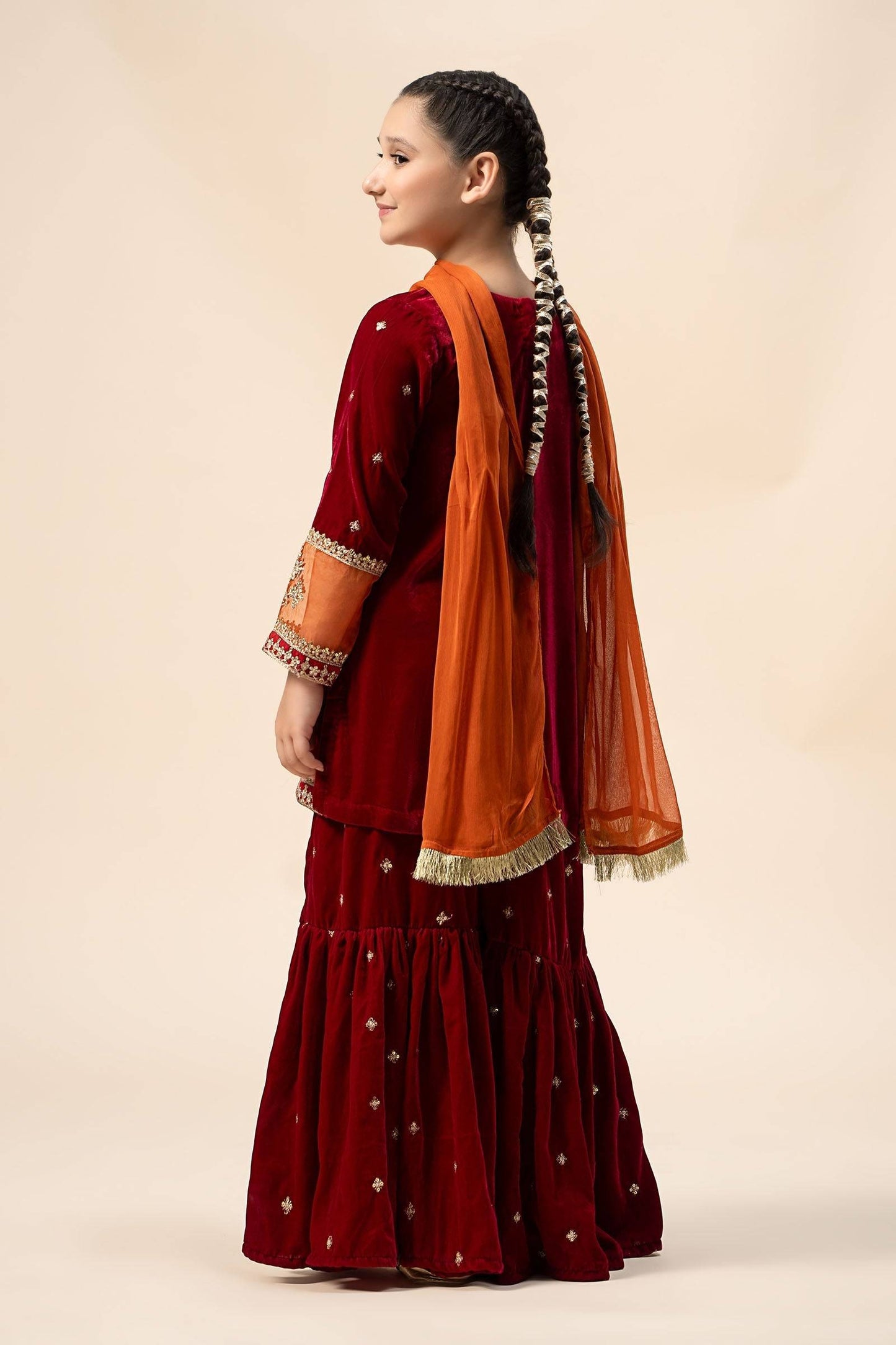 Maria B | 3 Piece Embroidered Velvet Suit | MKS-W24-16 by Maria Faisal - Registered Vendor of : Maria B - type : Kids Clothes - 100% original wedding dresses