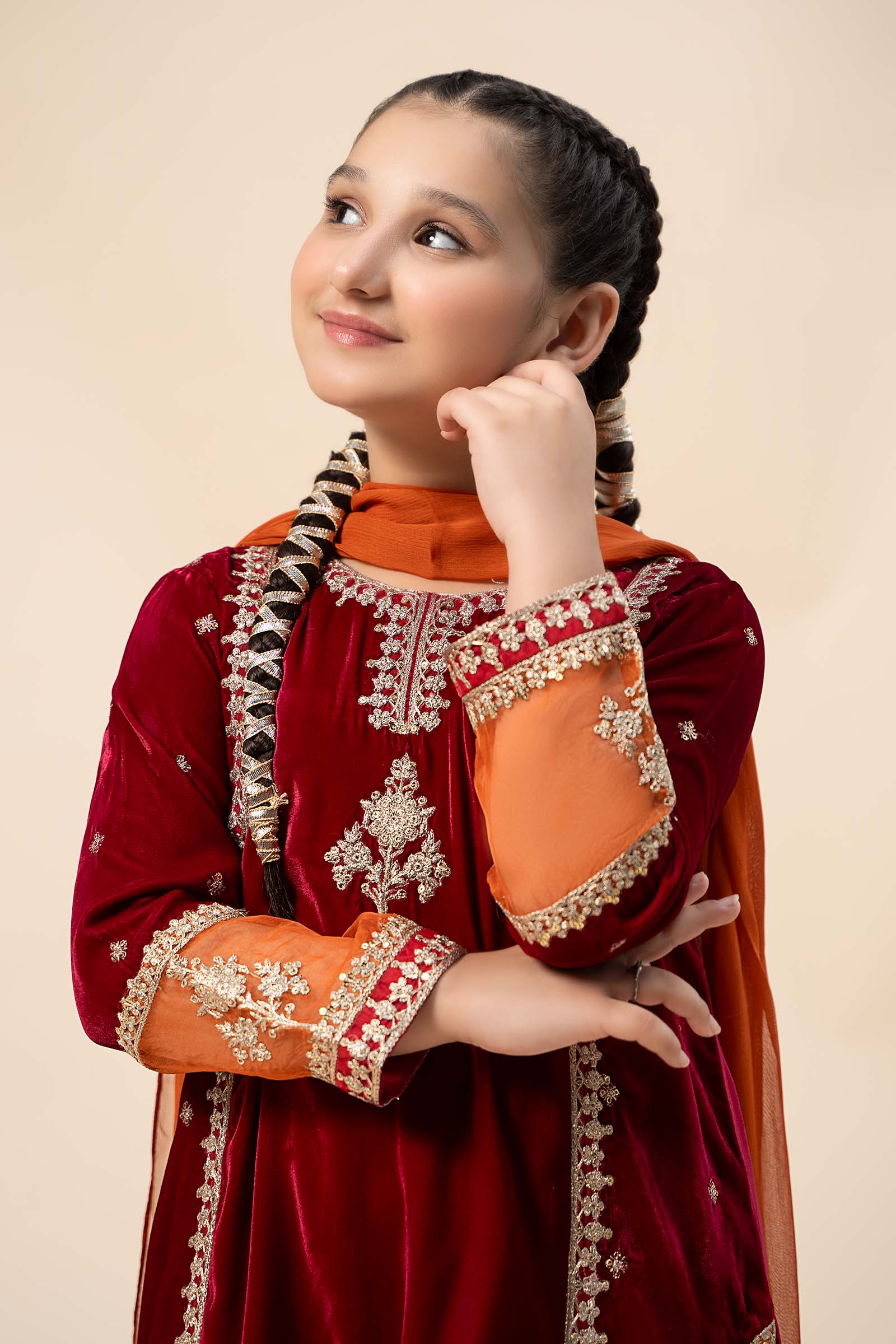 Maria B | 3 Piece Embroidered Velvet Suit | MKS-W24-16 by Maria Faisal - Registered Vendor of : Maria B - type : Kids Clothes - 100% original wedding dresses