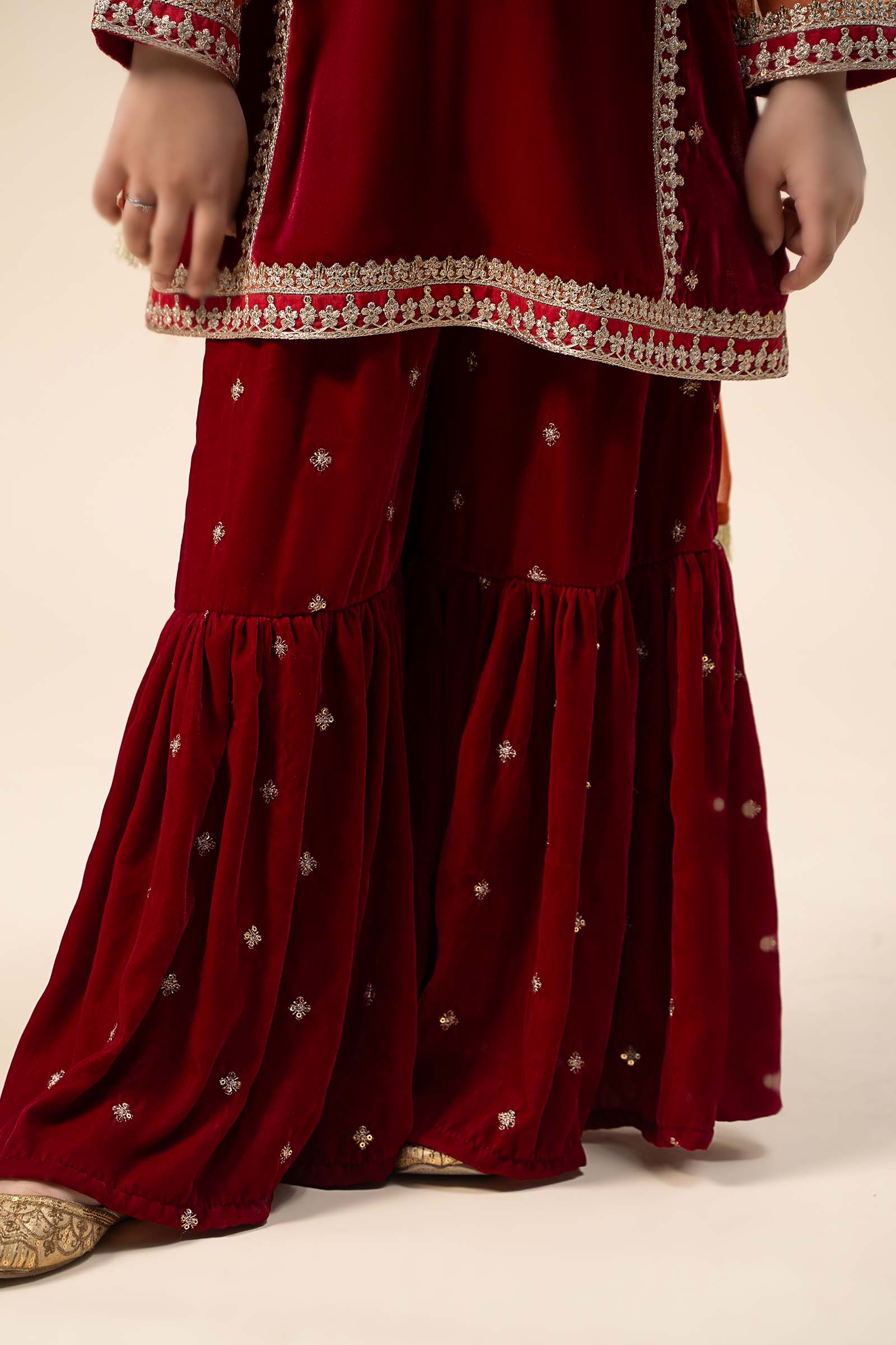 Maria B | 3 Piece Embroidered Velvet Suit | MKS-W24-16 by Maria Faisal - Registered Vendor of : Maria B - type : Kids Clothes - 100% original wedding dresses