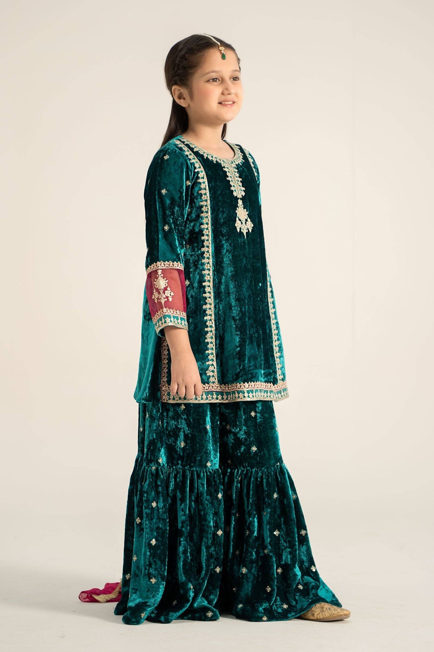 Maria B | 3 Piece Embroidered Velvet Suit | MKS-W24-16 by Maria Faisal - Registered Vendor of : Maria B - type : Kids Clothes - 100% original wedding dresses