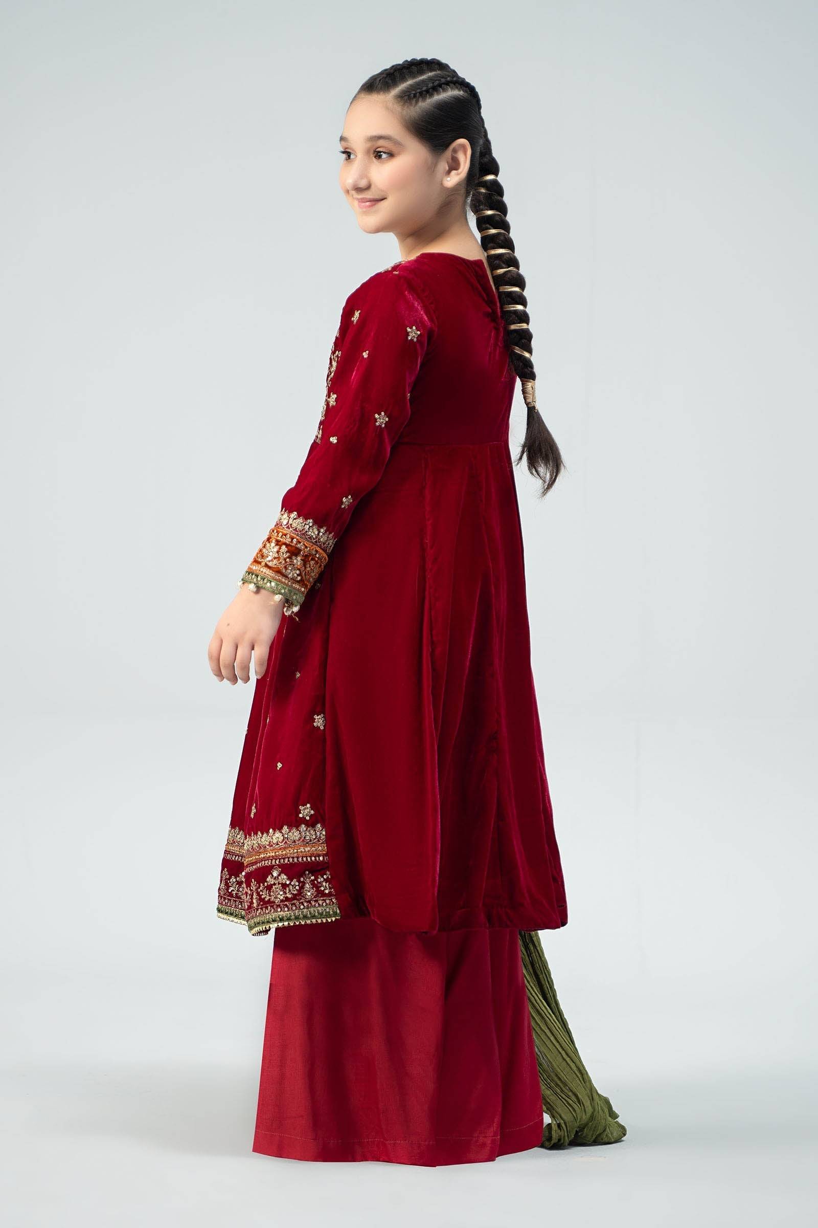 Maria B | 3 Piece Embroidered Velvet Suit | MKS-W24-17 by Maria Faisal - Registered Vendor of : Maria B - type : Kids Clothes - 100% original wedding dresses