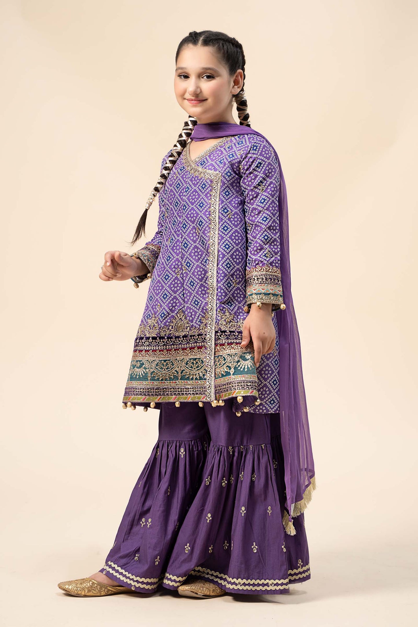 Maria B | 3 Piece Embroidered Raw Silk Suit | MKS-W24-20 by Maria Faisal - Registered Vendor of : Maria B - type : Kids Clothes - 100% original wedding dresses
