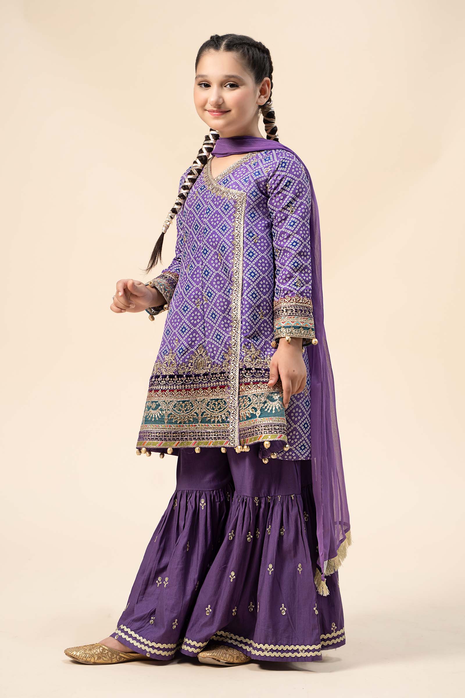 Maria B | 3 Piece Embroidered Raw Silk Suit | MKS-W24-20 by Maria Faisal - Registered Vendor of : Maria B - type : Kids Clothes - 100% original wedding dresses