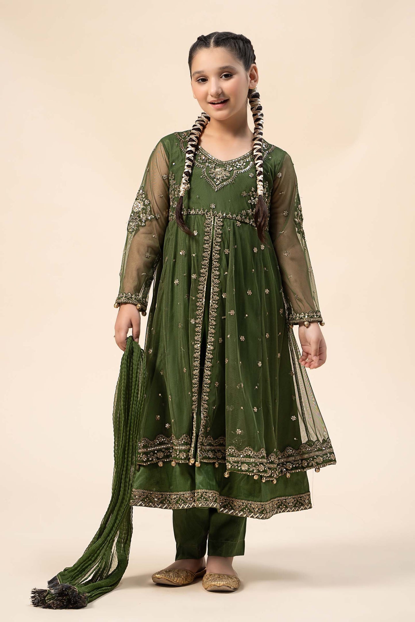 Maria B | 3 Piece Embroidered Net Suit | MKS-W24-25 by Maria Faisal - Registered Vendor of : Maria B - type : Kids Clothes - 100% original wedding dresses
