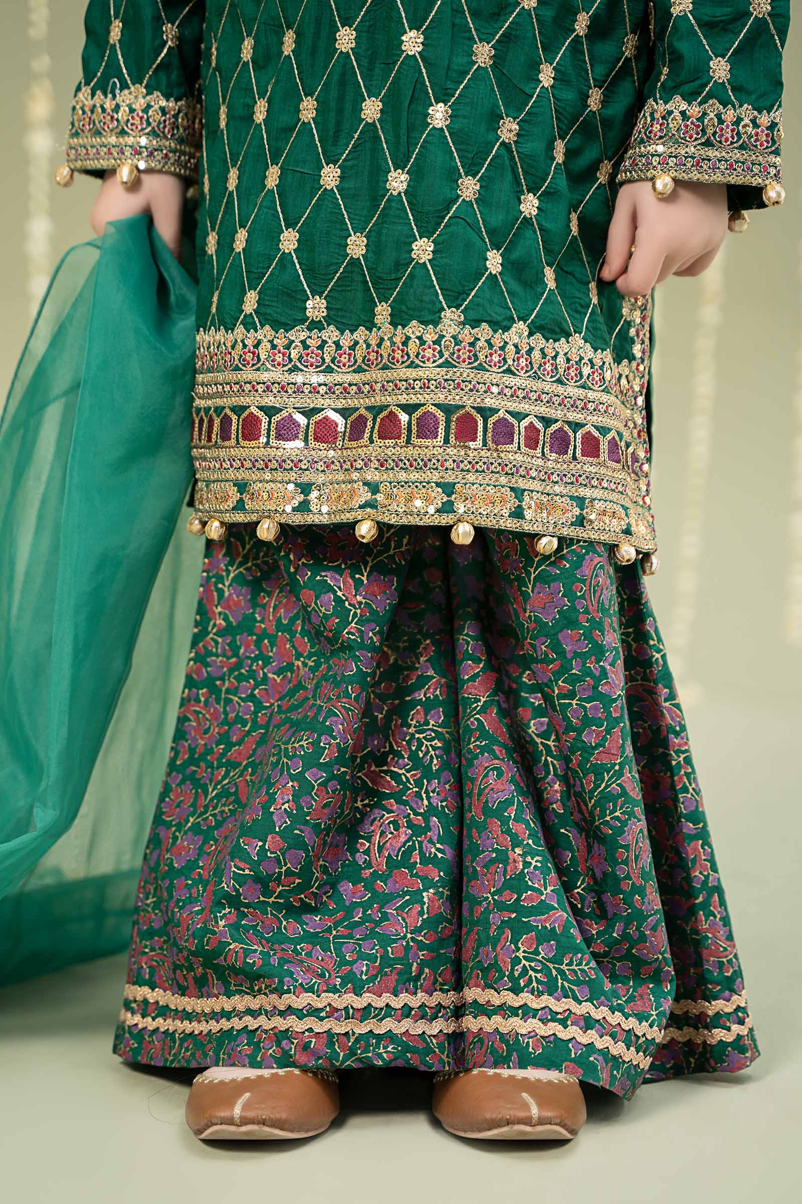 Maria B | 3 Piece Embroidered Raw Silk Suit | MKS-W24-28 by Maria Faisal - Registered Vendor of : Maria B - type : Kids Clothes - 100% original wedding dresses