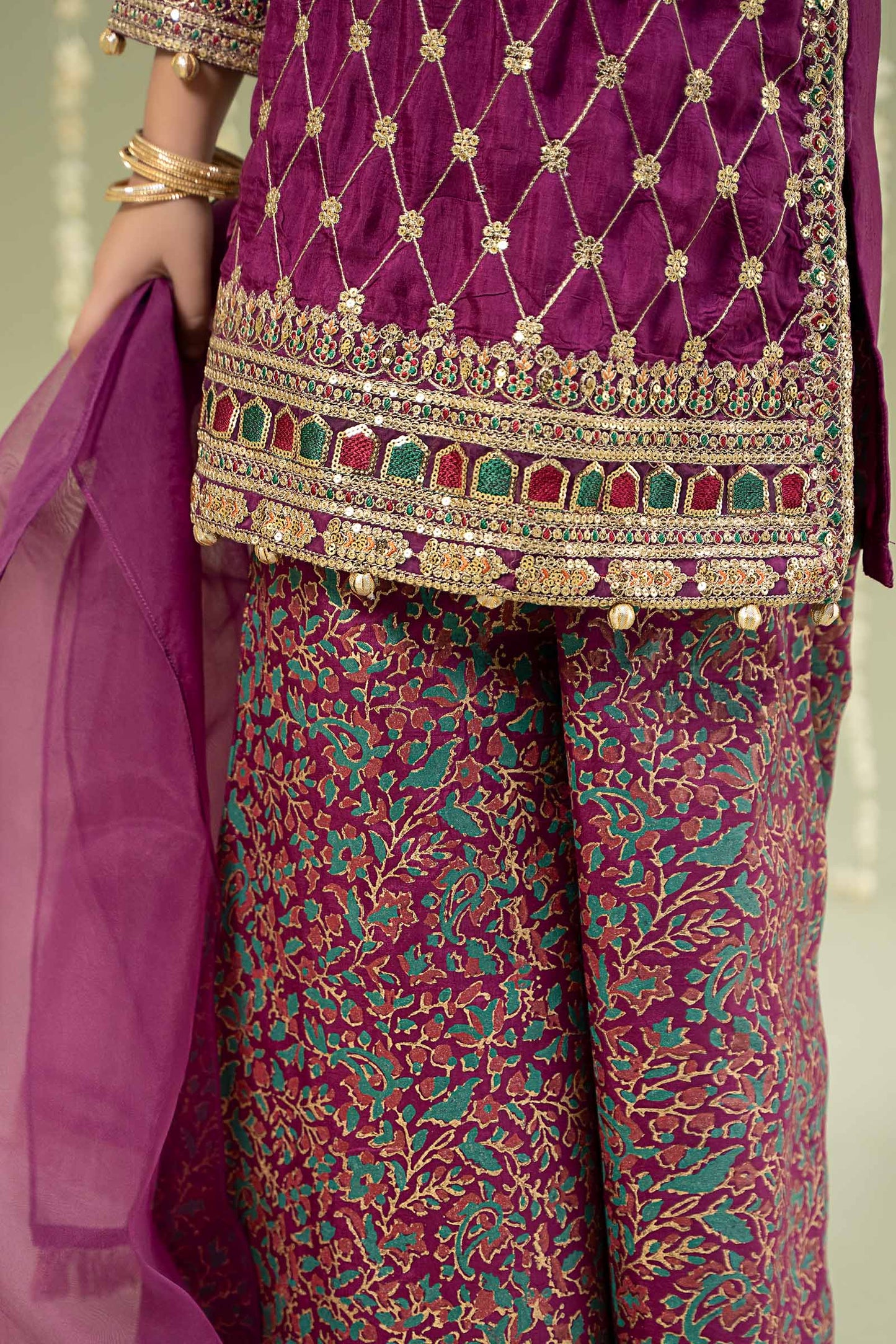 Maria B | 3 Piece Embroidered Raw Silk Suit | MKS-W24-28 by Maria Faisal - Registered Vendor of : Maria B - type : Kids Clothes - 100% original wedding dresses