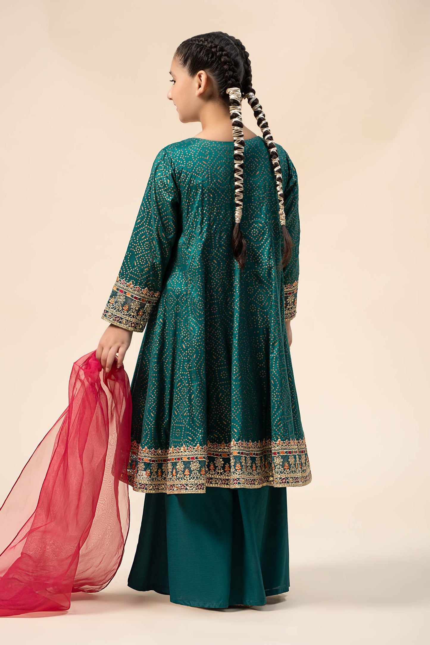 Maria B | 3 Piece Embroidered Raw Silk Suit | MKS-W24-29 by Maria Faisal - Registered Vendor of : Maria B - type : Kids Clothes - 100% original wedding dresses