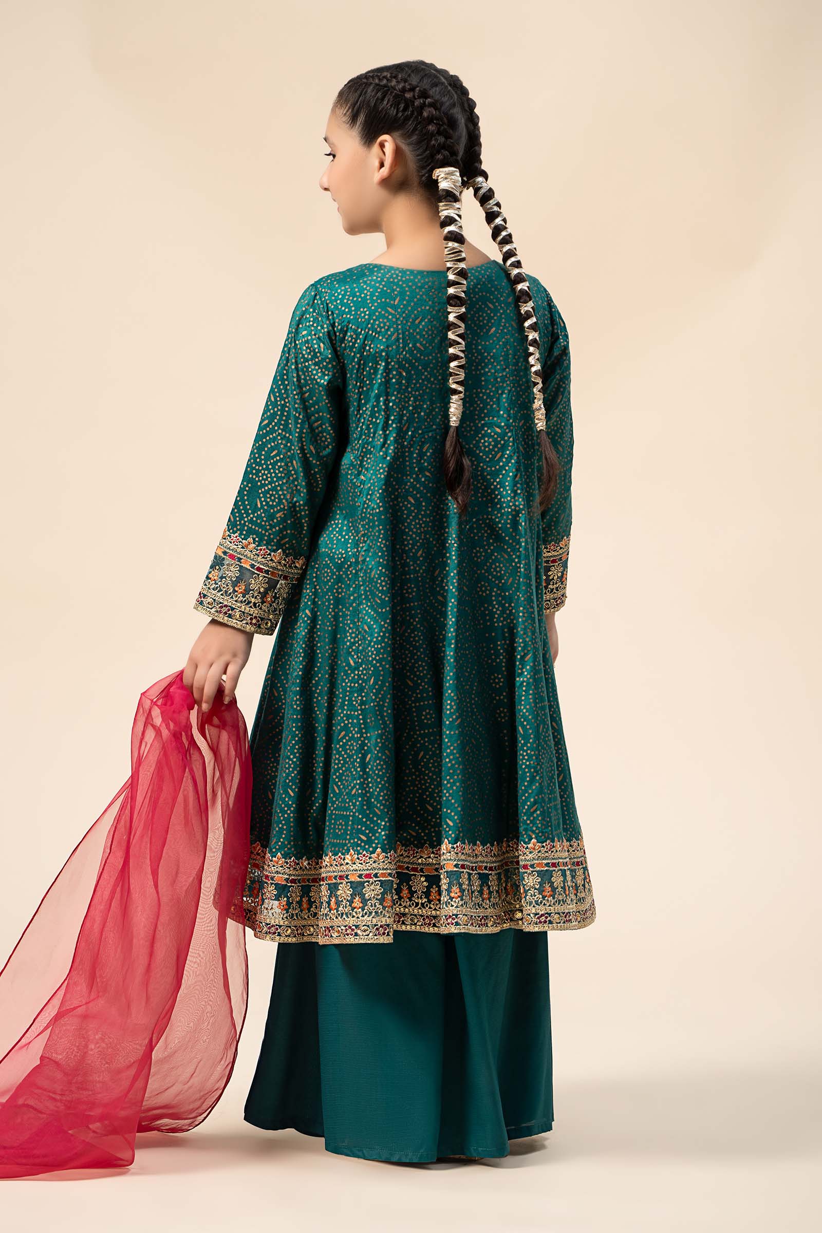 Maria B | 3 Piece Embroidered Raw Silk Suit | MKS-W24-29 by Maria Faisal - Registered Vendor of : Maria B - type : Kids Clothes - 100% original wedding dresses