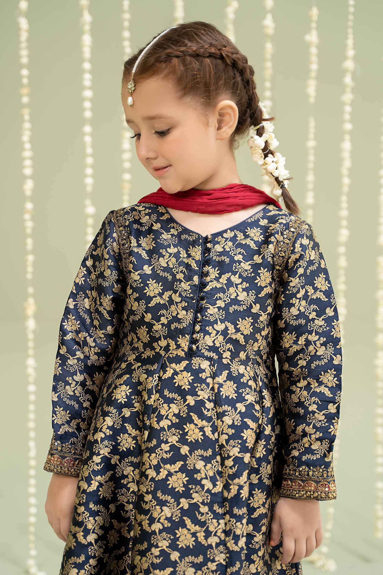 Maria B | 3 Piece Embroidered Jamawar Suit | MKS-W24-30 by Maria Faisal - Registered Vendor of : Maria B - type : Kids Clothes - 100% original wedding dresses