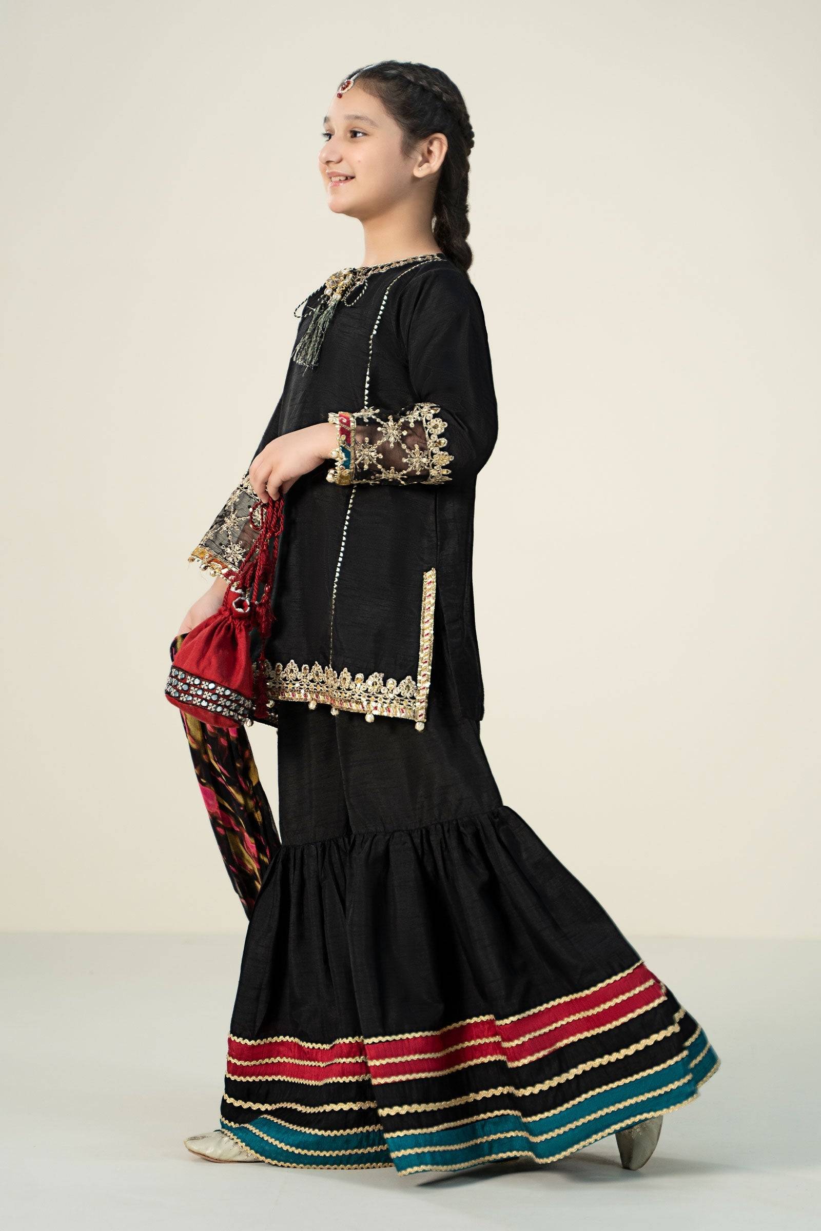 Maria B | 3 Piece Embroidered Raw Silk Suit | MKS-W24-31 by Maria Faisal - Registered Vendor of : Maria B - type : Kids Clothes - 100% original wedding dresses