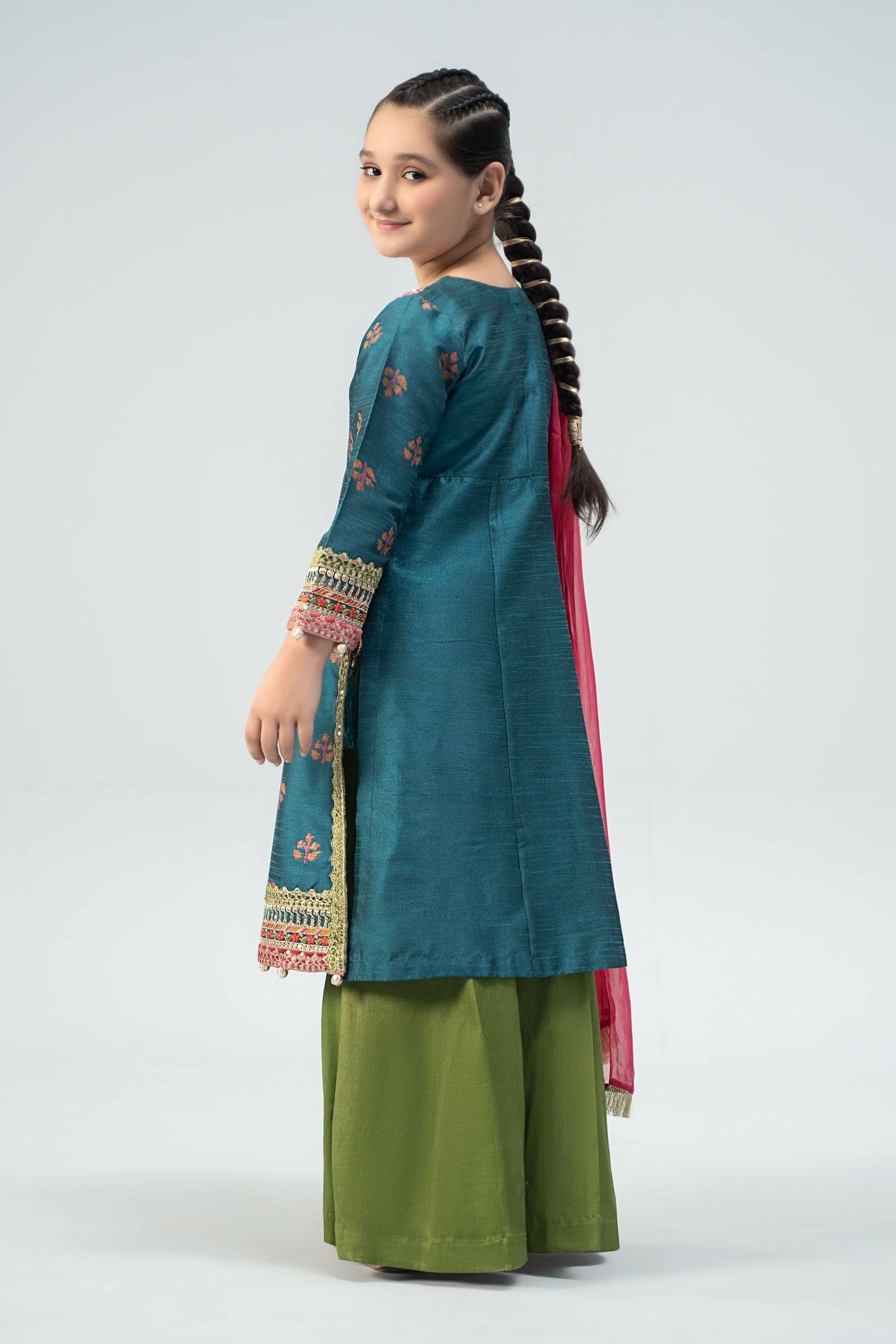 Maria B | 3 Piece Embroidered Raw Silk Suit | MKS-W24-33 by Maria Faisal - Registered Vendor of : Maria B - type : Kids Clothes - 100% original wedding dresses