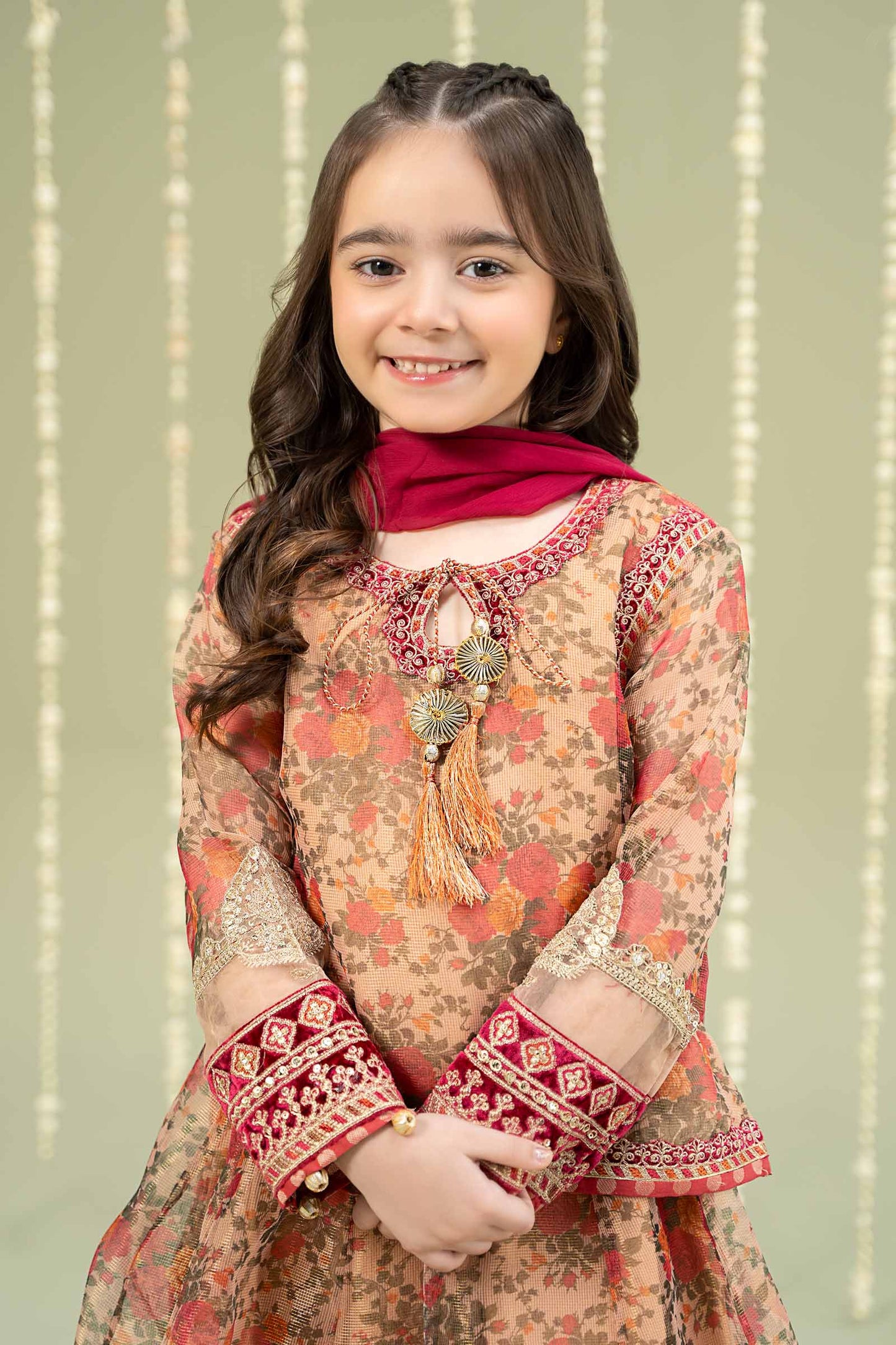 Maria B | 3 Piece Embroidered Cotton Maoori Net Suit | MKS-W24-35 by Maria Faisal - Registered Vendor of : Maria B - type : Kids Clothes - 100% original wedding dresses