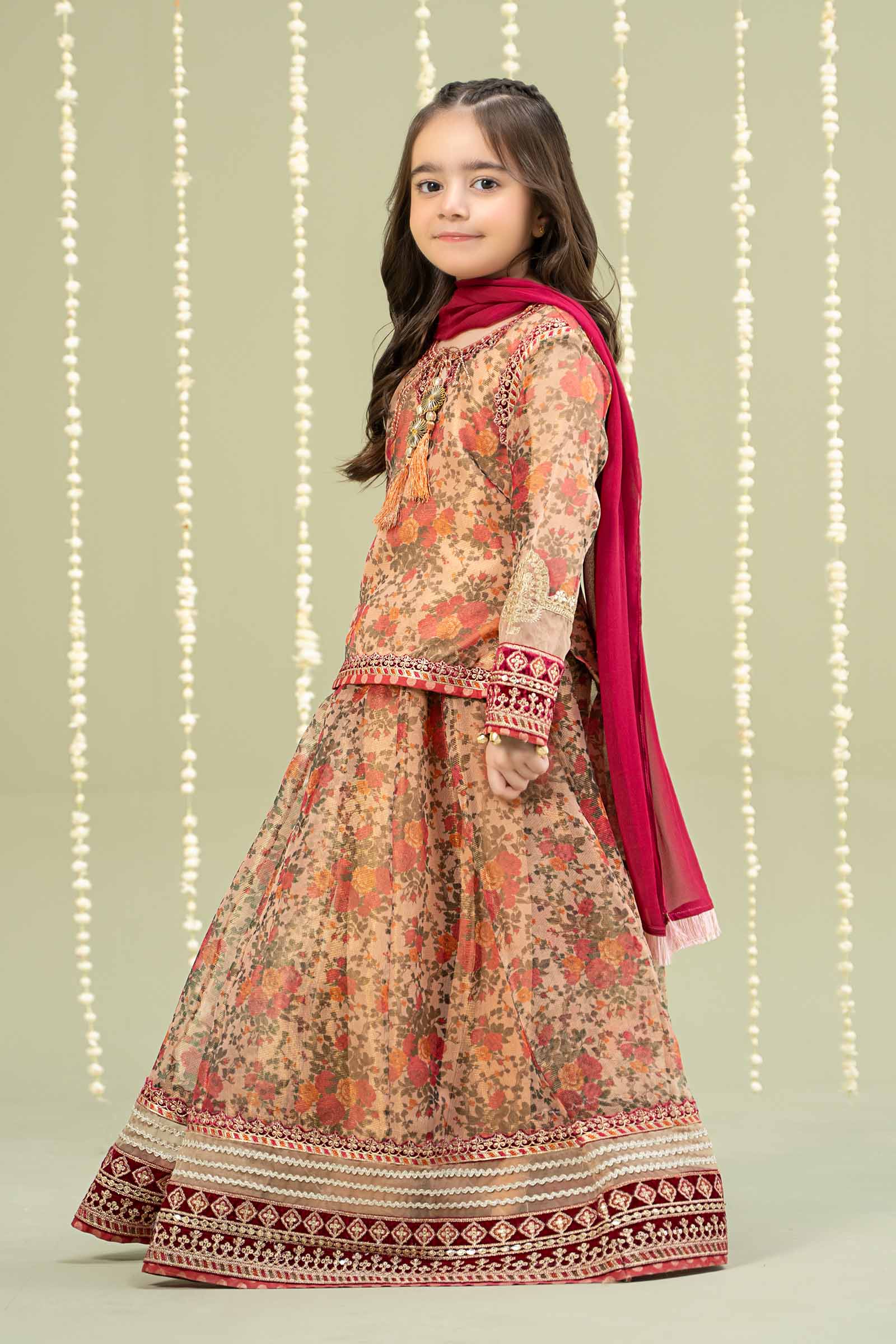Maria B | 3 Piece Embroidered Cotton Maoori Net Suit | MKS-W24-35 by Maria Faisal - Registered Vendor of : Maria B - type : Kids Clothes - 100% original wedding dresses