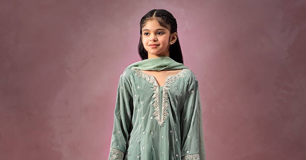Maria B | 3 Piece Embroidered Velvet Suit | MKS-W24-38 by Maria Faisal - Registered Vendor of : Maria B - type : Kids Clothes - 100% original wedding dresses