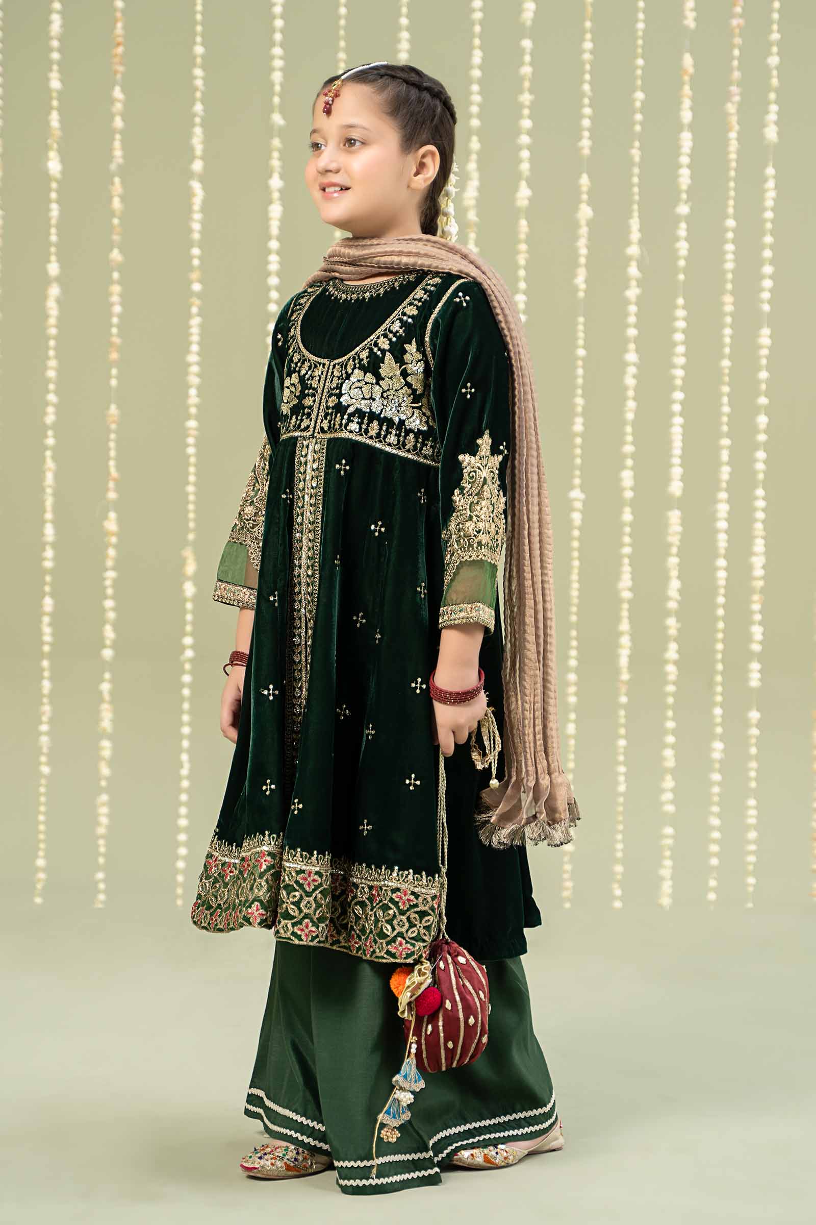Maria B | 3 Piece Embroidered Velvet Suit | MKS-W24-40 by Maria Faisal - Registered Vendor of : Maria B - type : Kids Clothes - 100% original wedding dresses