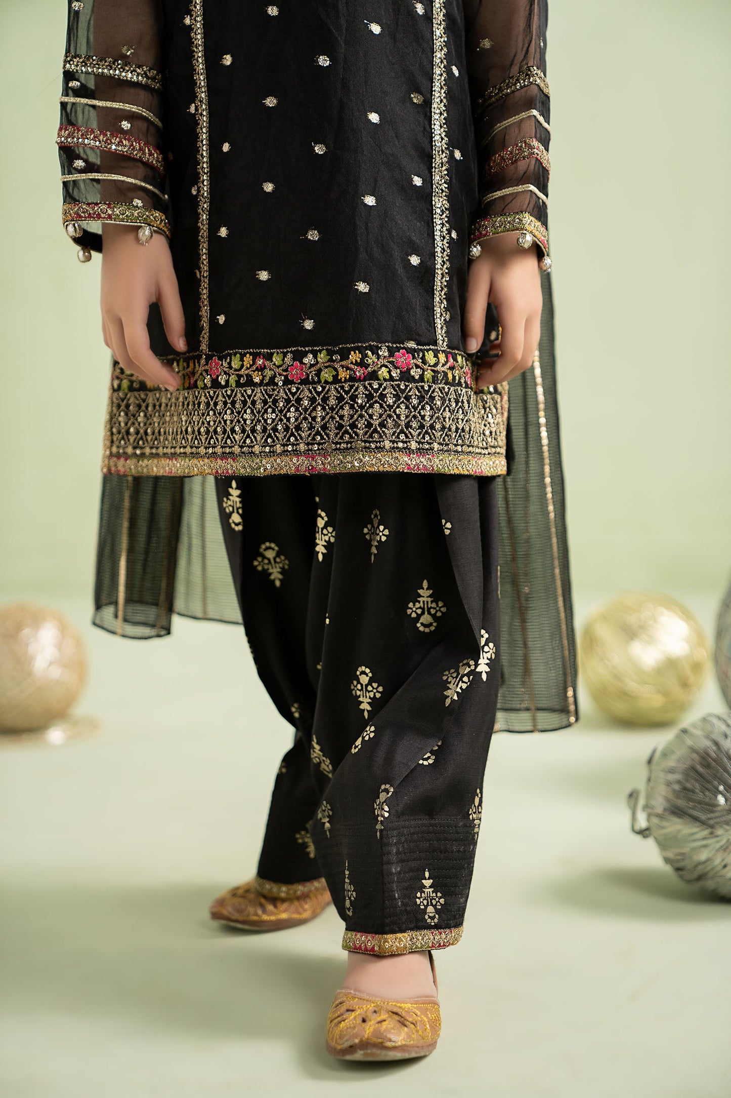 3 Piece Embroidered Lurex Organza Suit - Kids Clothes - available at Maria Faisal in UK and USA