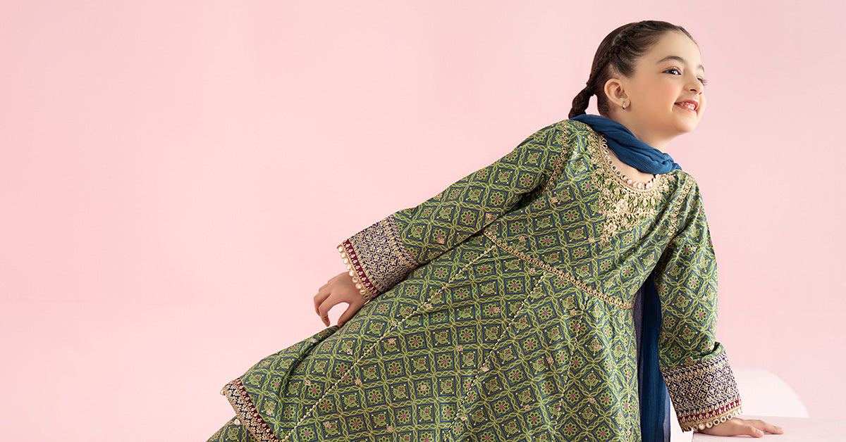 3 Piece Embroidered PK Raw Silk Suit - Kids Clothing - available at Maria Faisal in UK and USA.