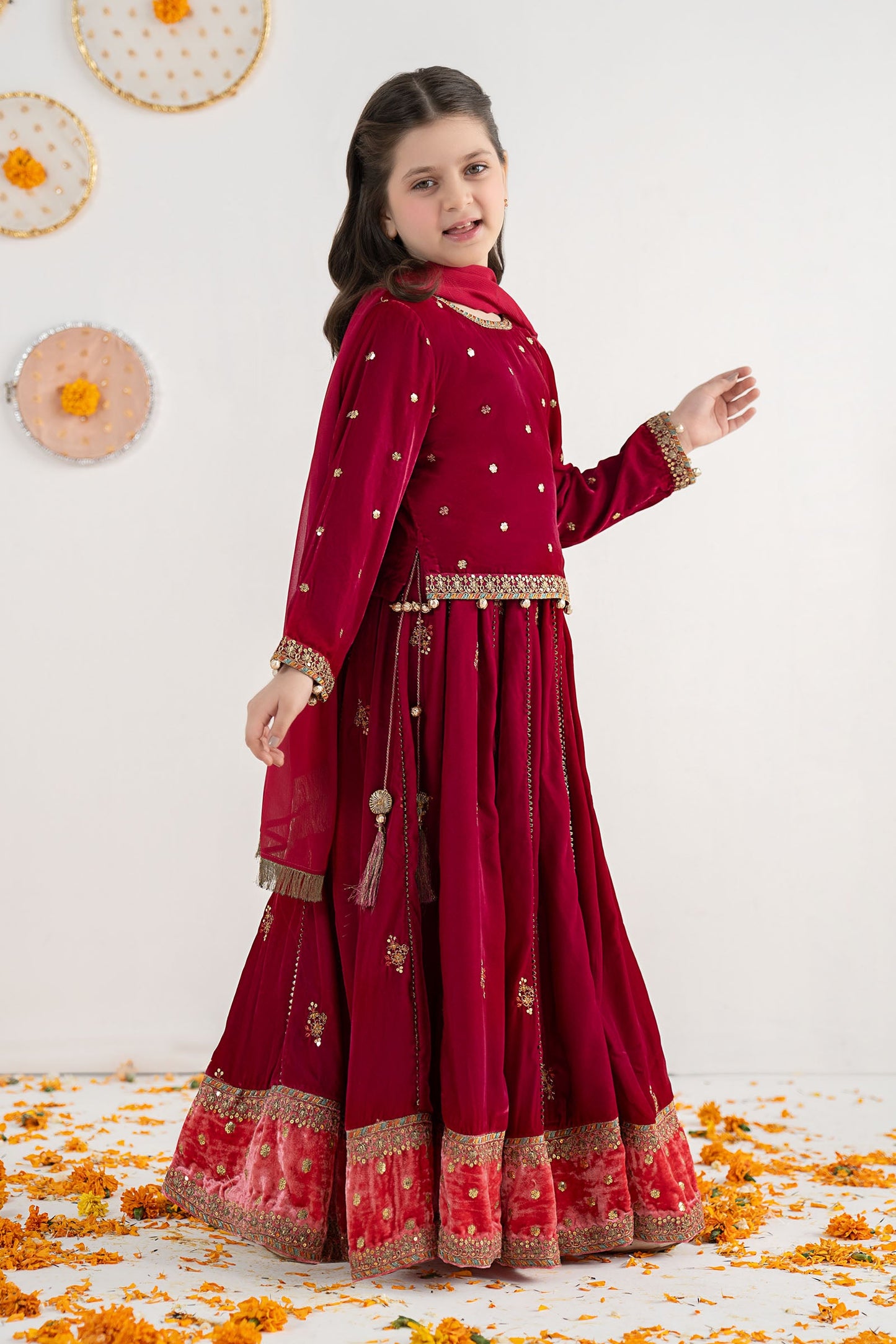 3 Piece Embroidered Velvet Suit - Kids Clothes - available at Maria Faisal in UK and USA