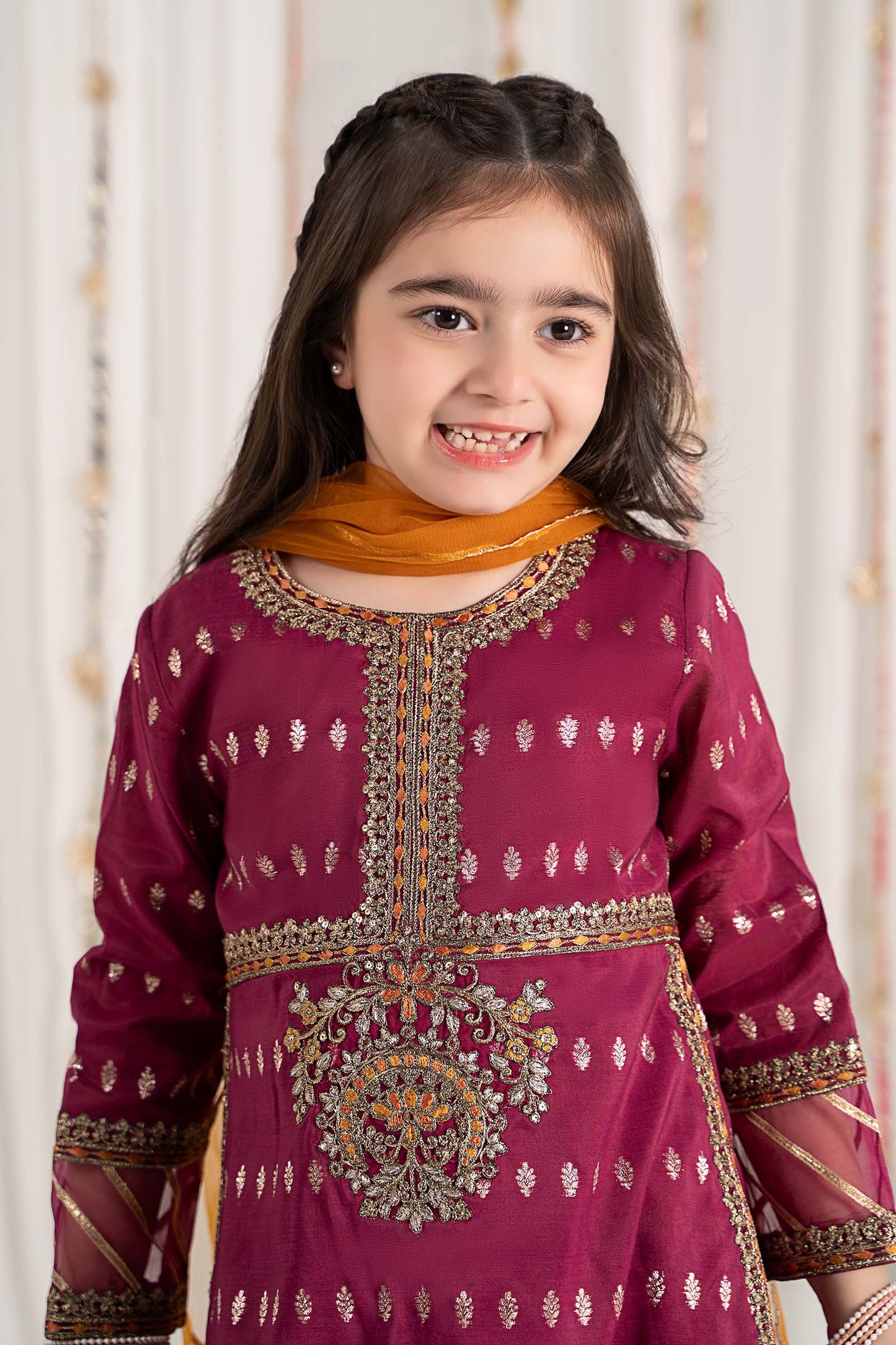 Maria B | 3 Piece Embroidered Raw Silk Suit | MKS-EF25-30 by Maria Faisal - Registered Vendor of : Maria B - type : Kids Clothes - 100% original wedding dresses