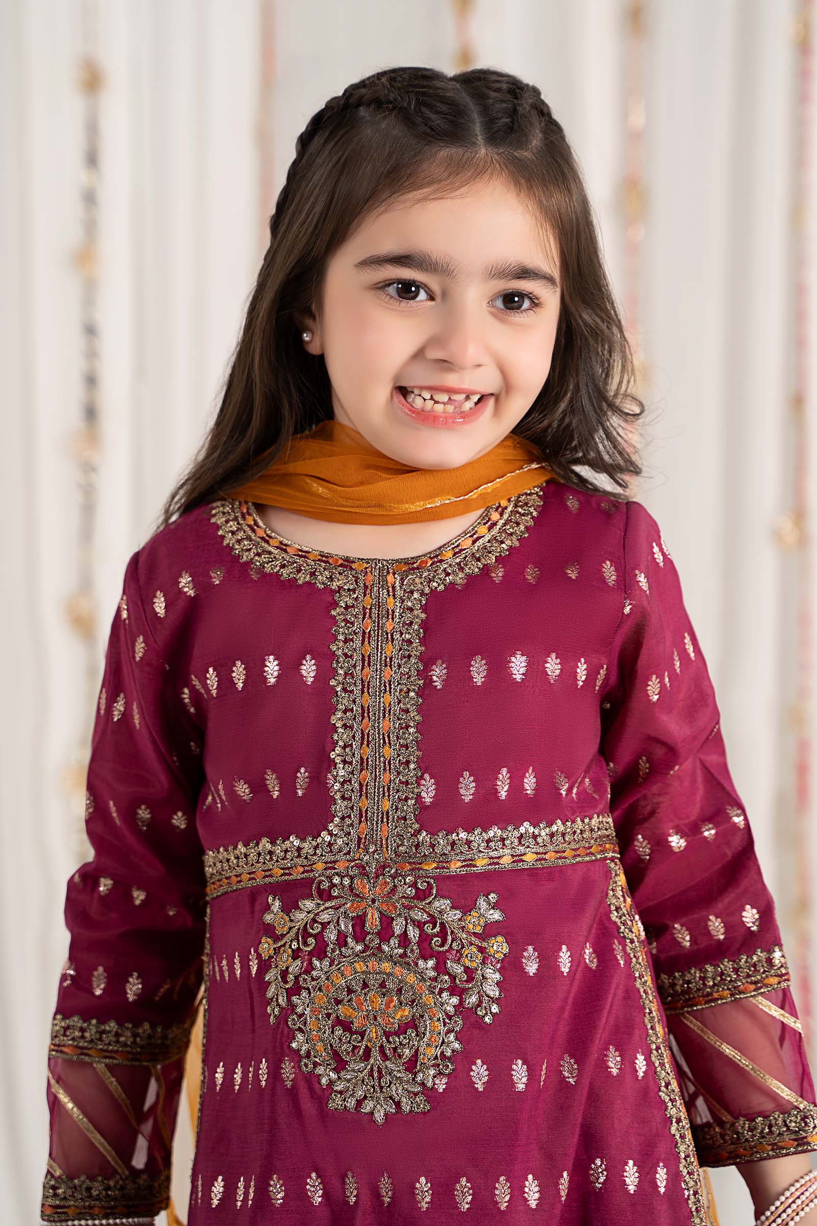 Maria B | 3 Piece Embroidered Raw Silk Suit | MKS-EF25-30 by Maria Faisal - Registered Vendor of : Maria B - type : Kids Clothes - 100% original wedding dresses