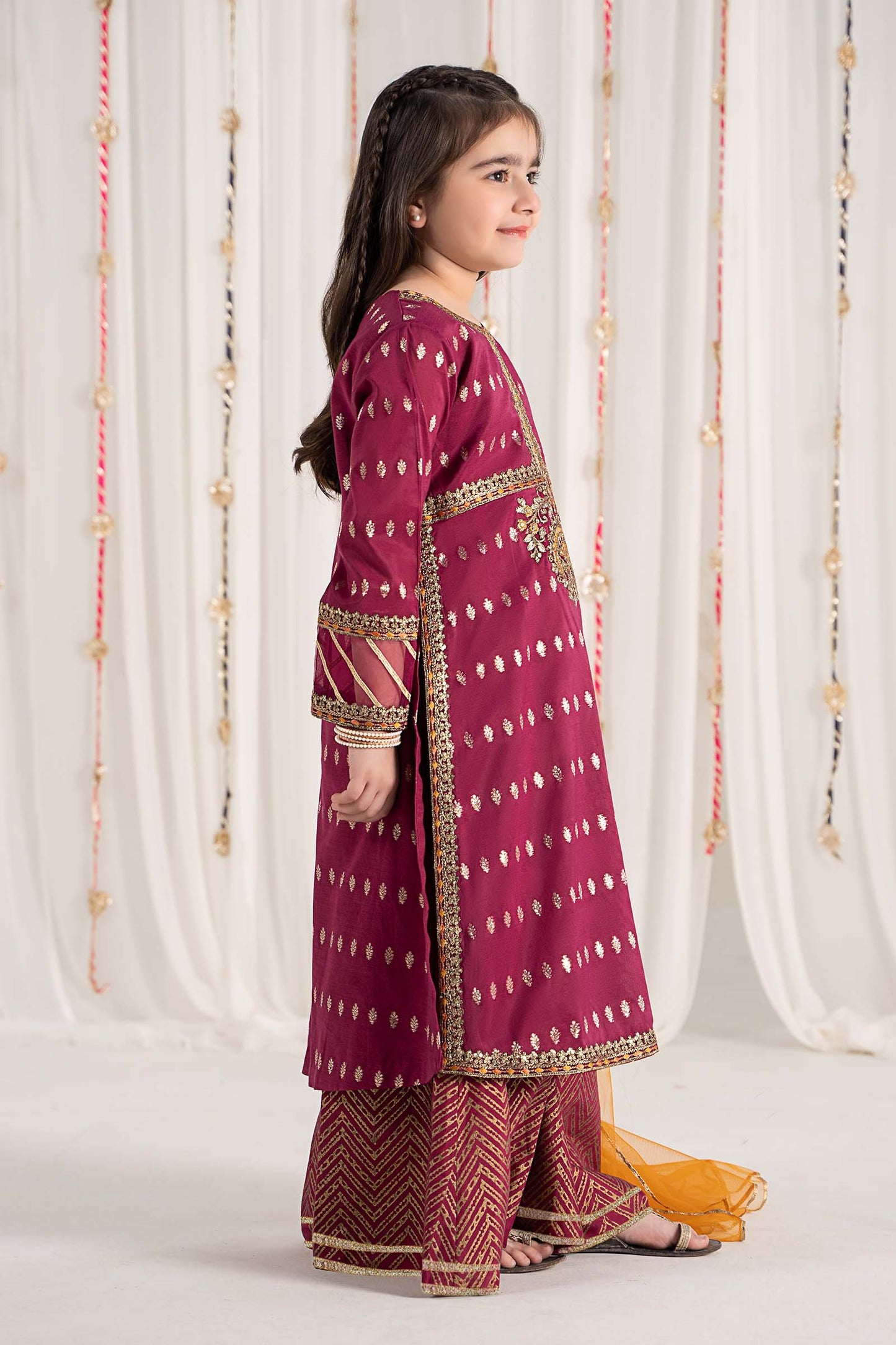 Maria B | 3 Piece Embroidered Raw Silk Suit | MKS-EF25-30 by Maria Faisal - Registered Vendor of : Maria B - type : Kids Clothes - 100% original wedding dresses