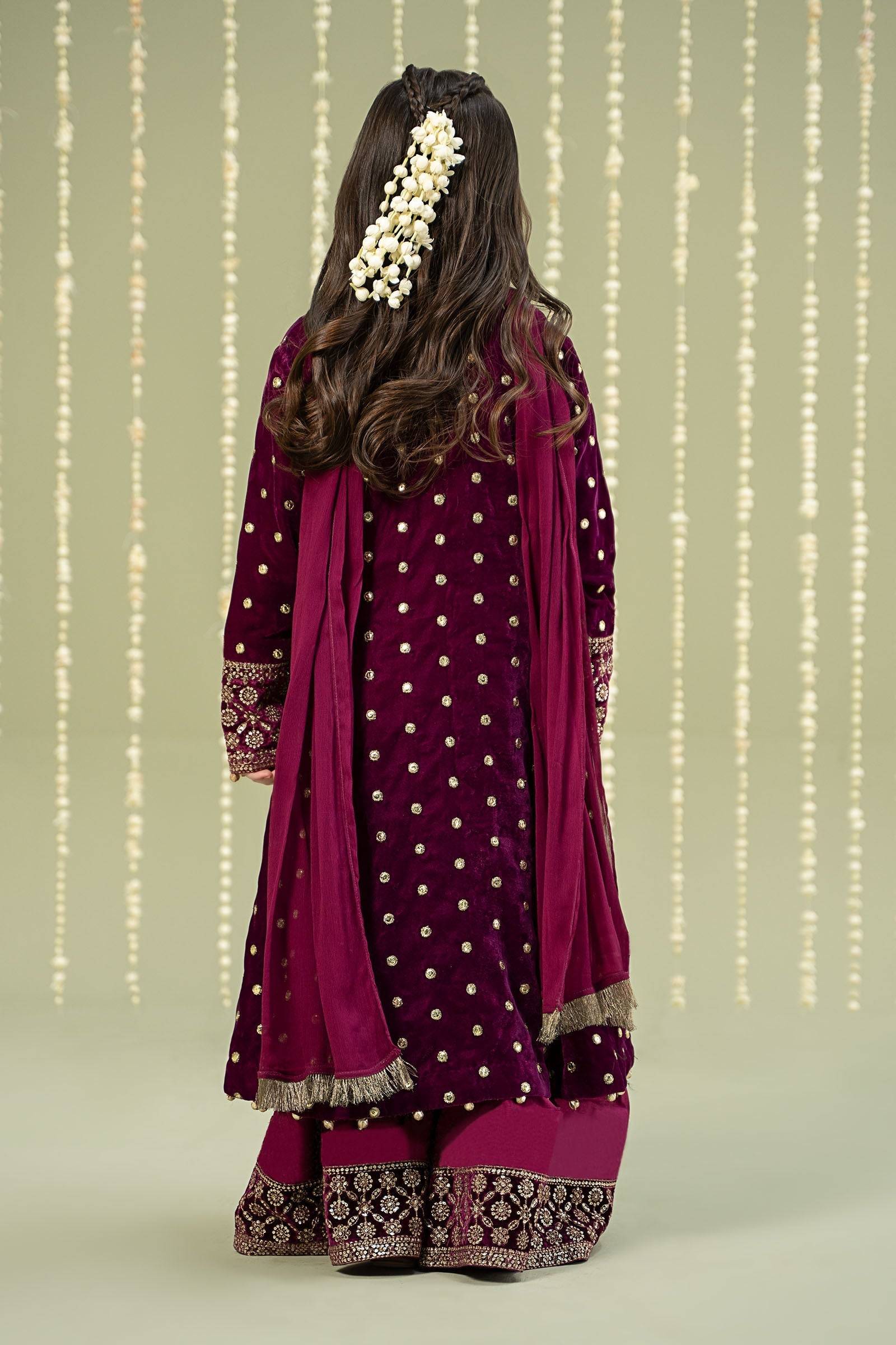 Maria B | 3 Piece Embroidered Velvet Suit | MKS-W24-38 by Maria Faisal - Registered Vendor of : Maria B - type : Kids Clothes - 100% original wedding dresses