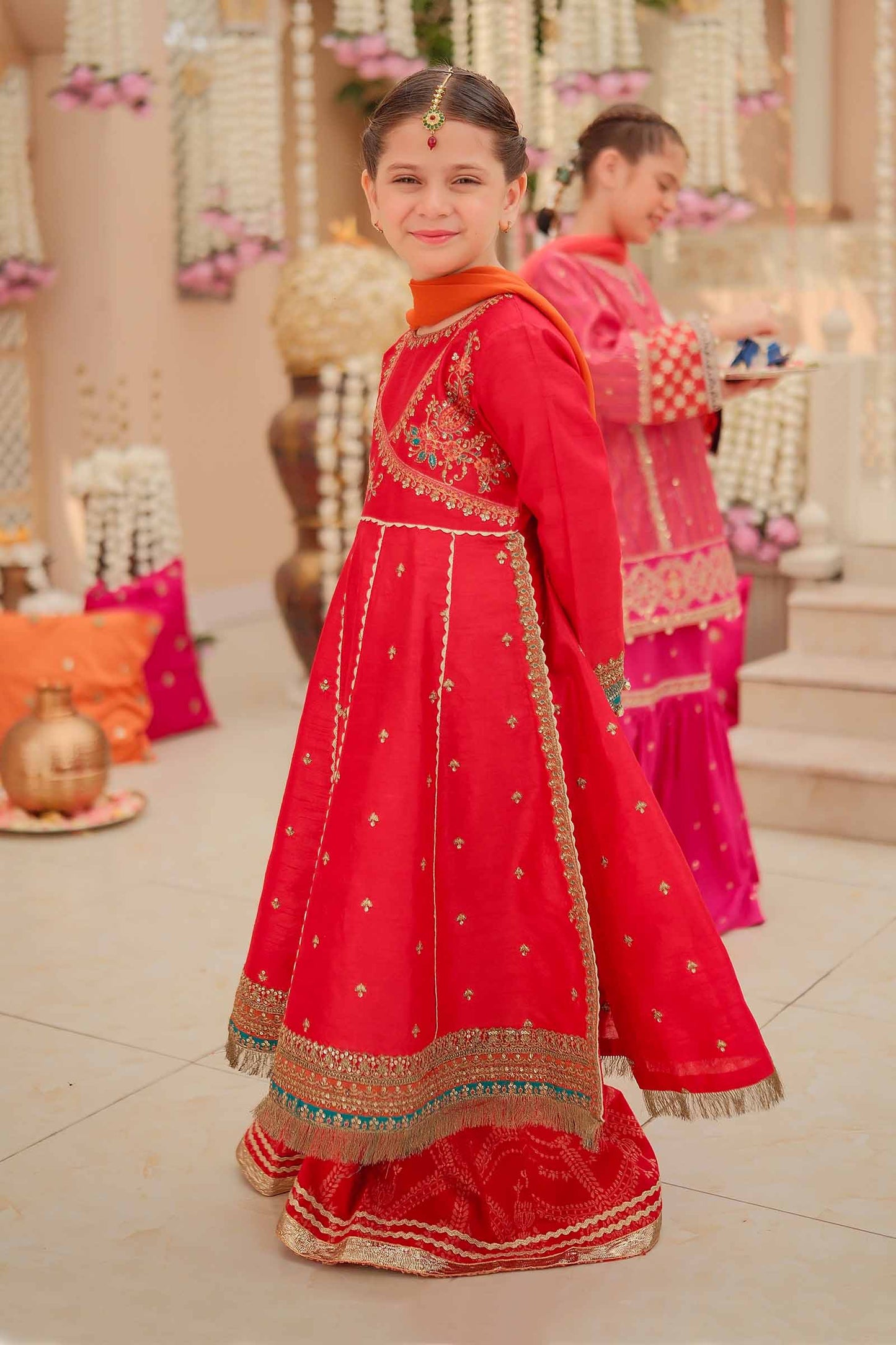 Maria B | 3 Piece Embroidered Raw Silk Suit | MKS-W24-02 by Maria Faisal - Registered Vendor of : Maria B - type : Kids Clothes - 100% original wedding dresses